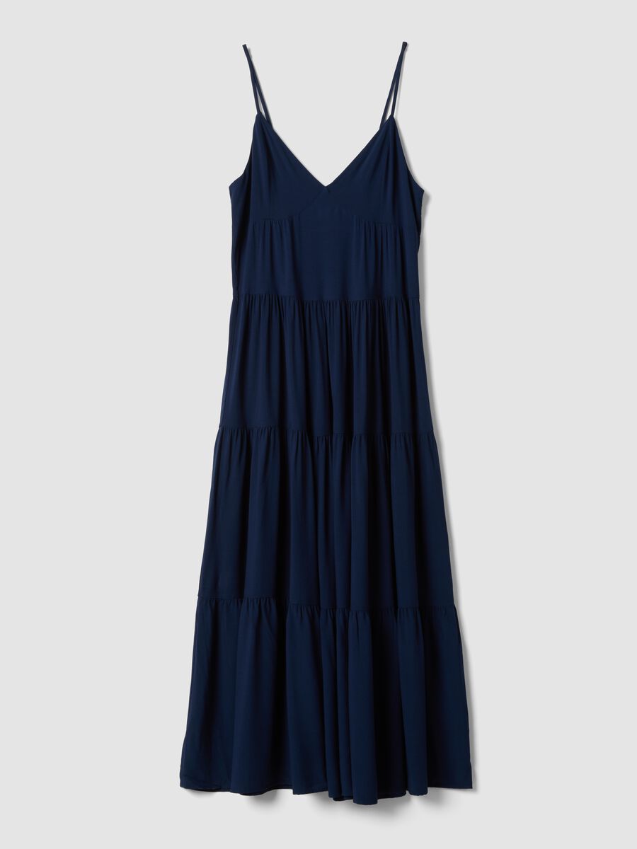 Long blue dress in pure viscose_0