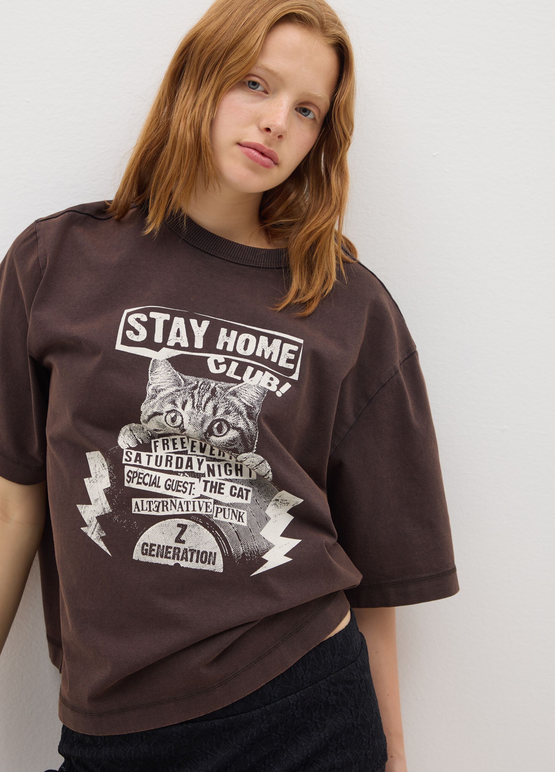 Women's brown pure cotton T-shirt