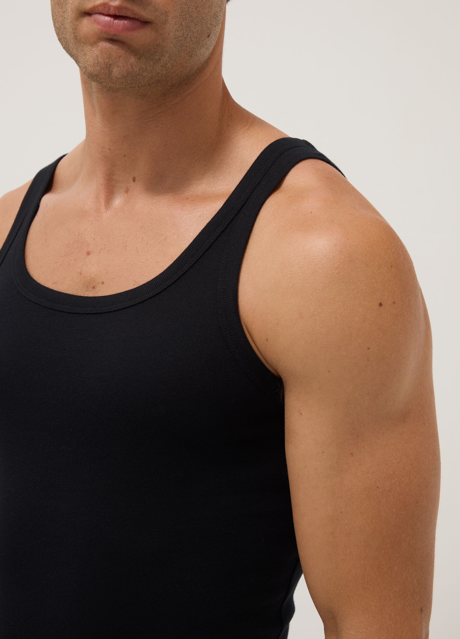 Black pure cotton tank top, regular fit