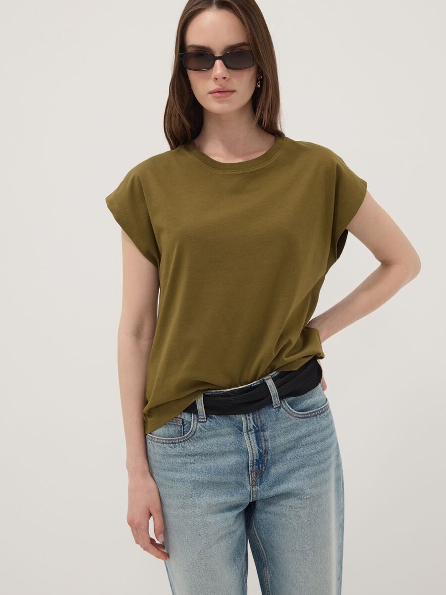 Green pure cotton regular-fit short-sleeve T-shirt_1