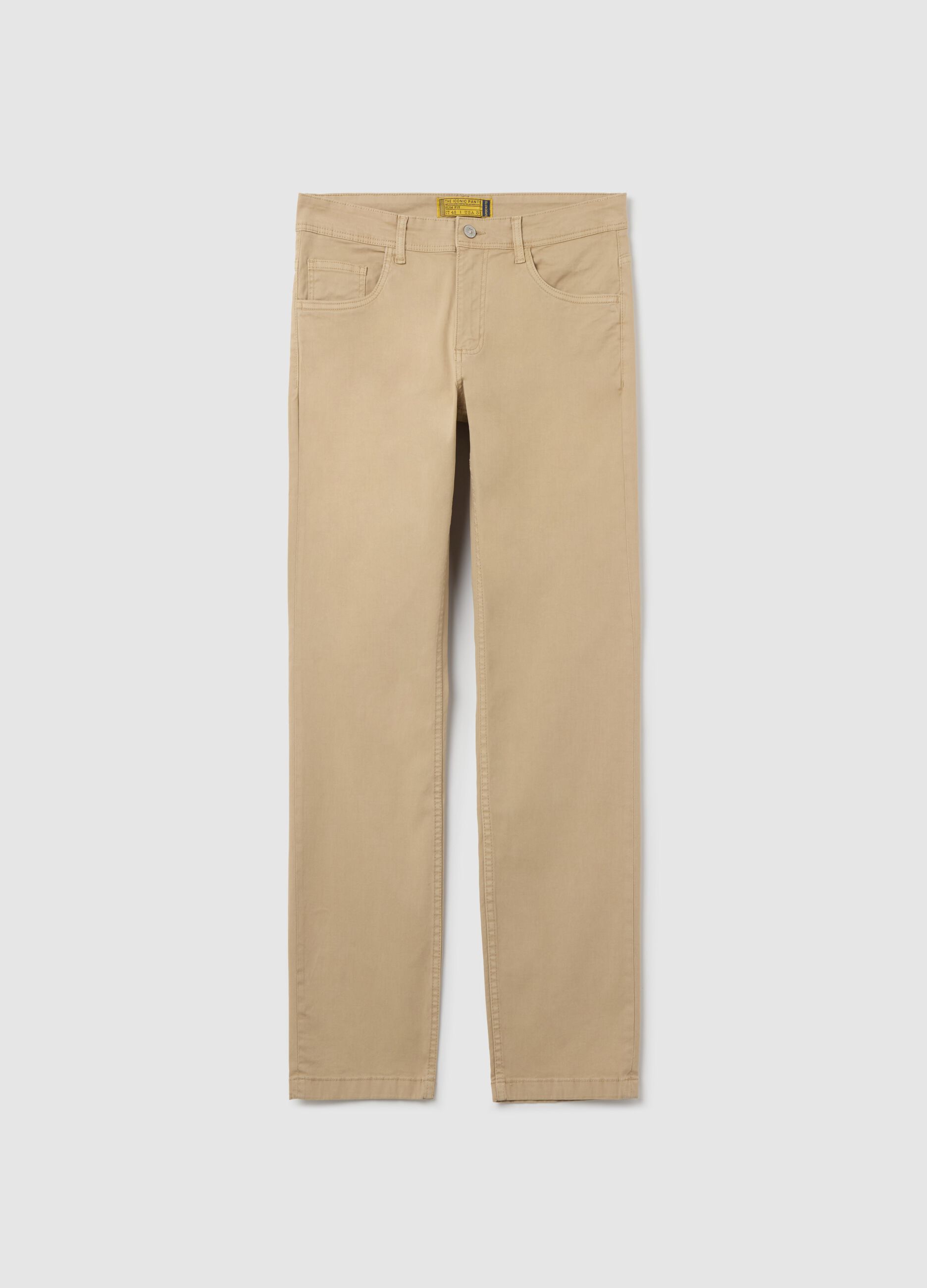 Pantalone slim fit in cotone stretch beige