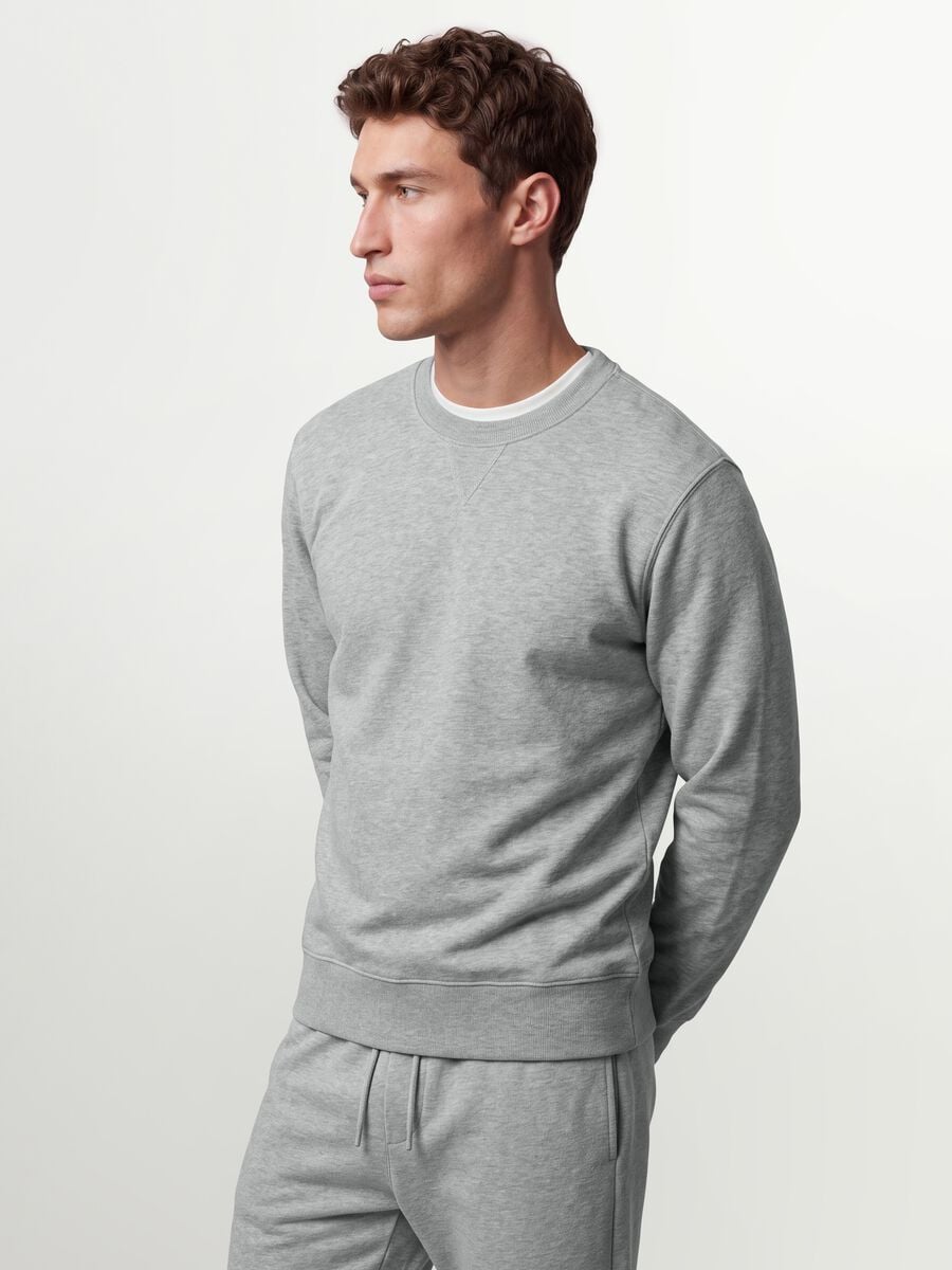 Felpa grigia girocollo in misto cotone regular fit_0