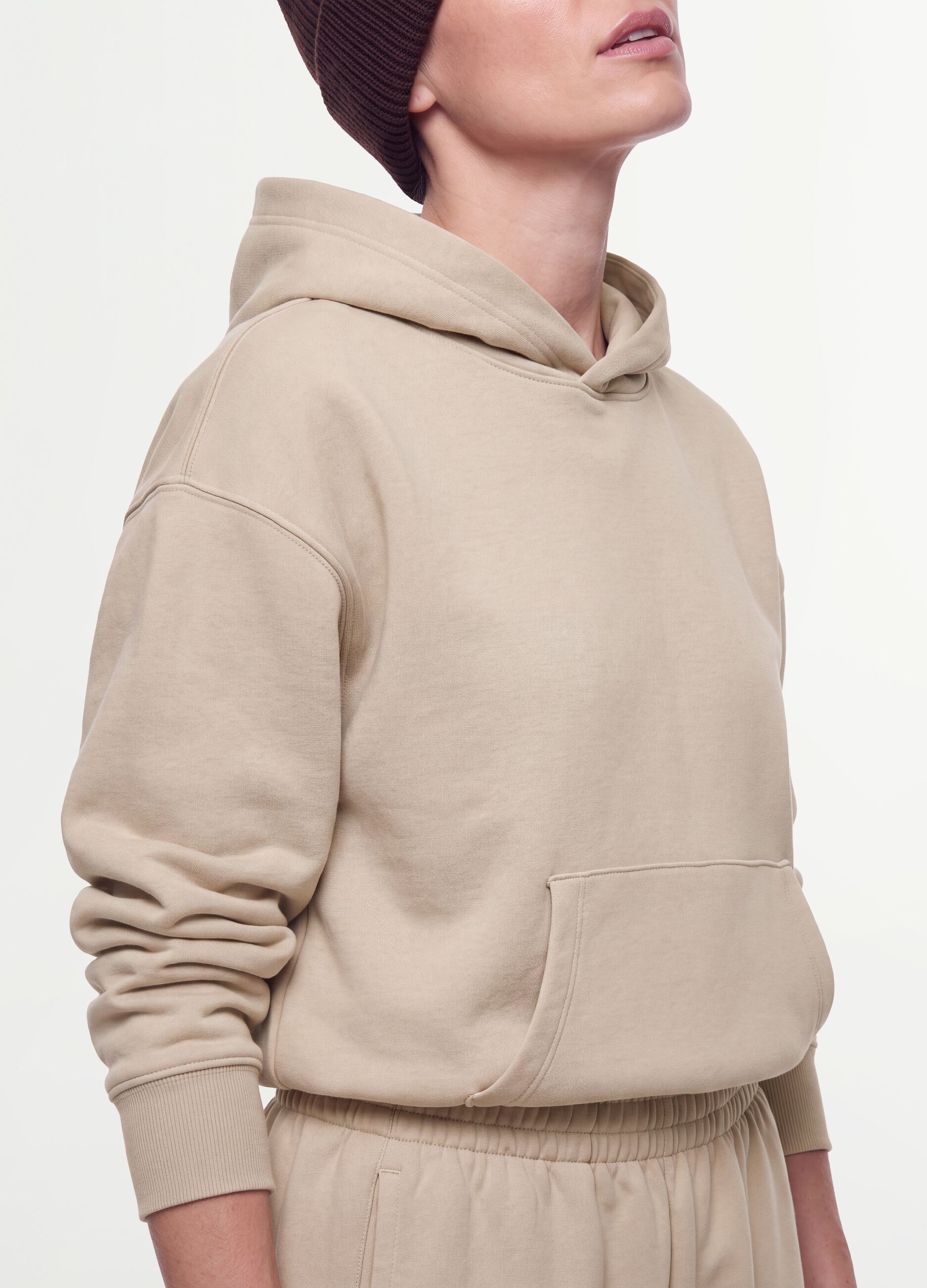 White cotton-blend hoodie sweatshirt, regular fit