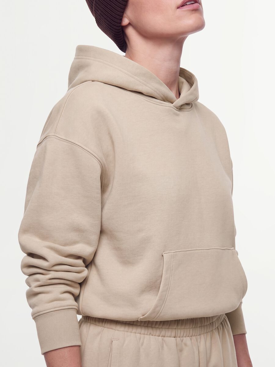 Felpa bianca in misto cotone con cappuccio regular fit_4