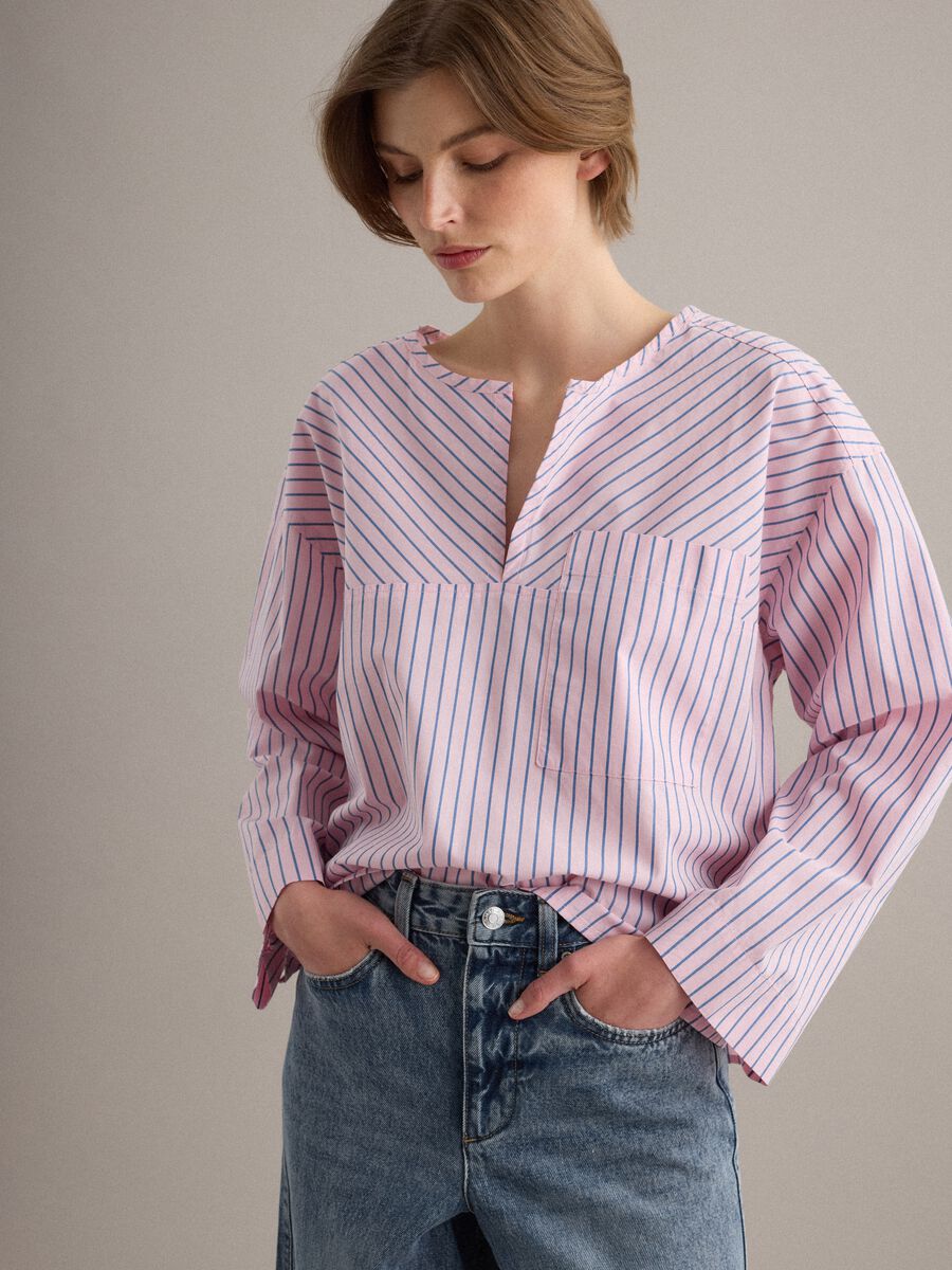 Regular-fit multicolour striped pure cotton shirt with chest pocket_0