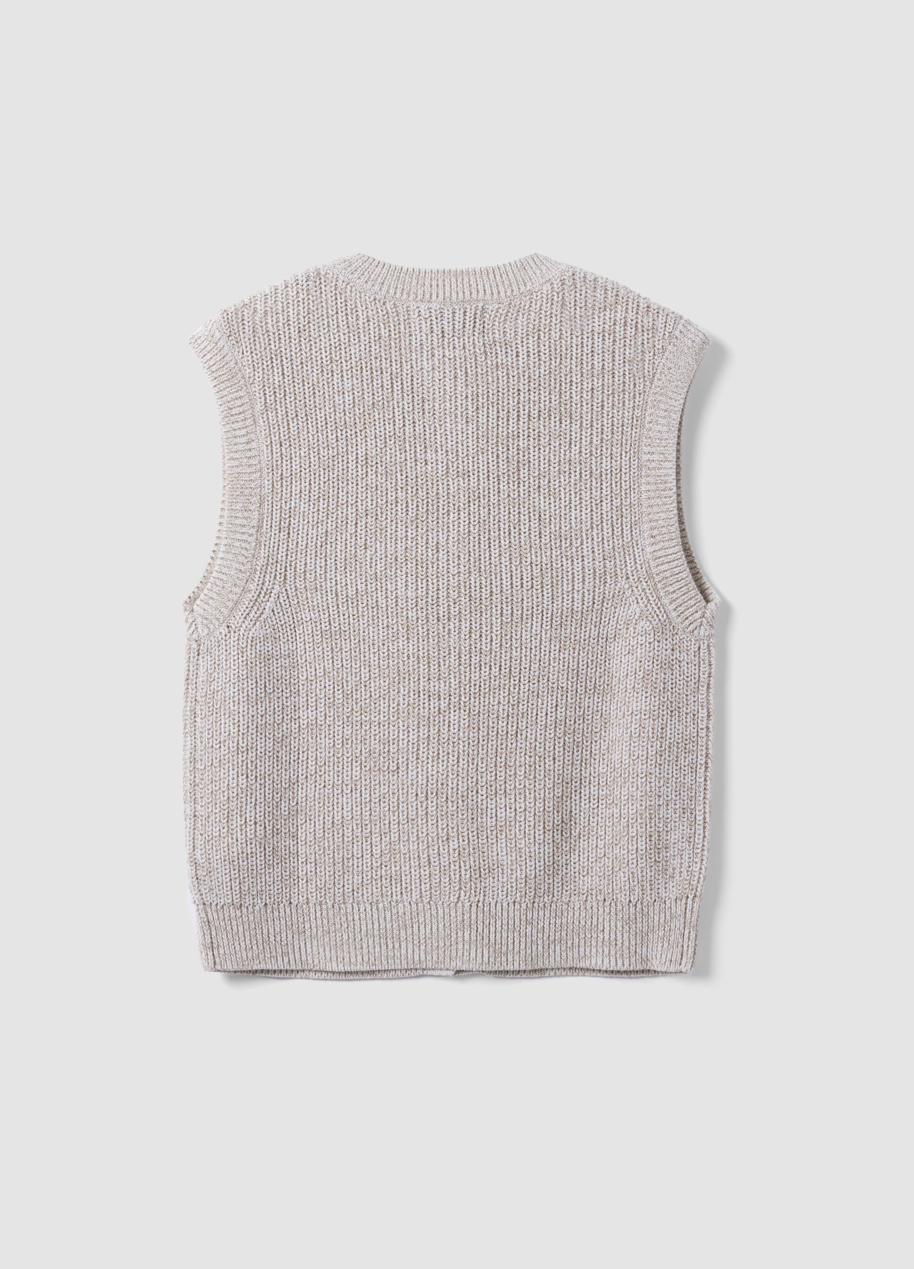 White pure cotton knitted gilet with crew neck, regular fit