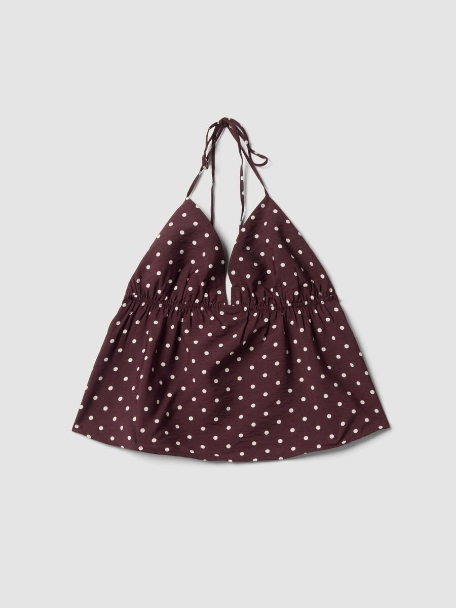 Brown polka-dot viscose-blend top_0