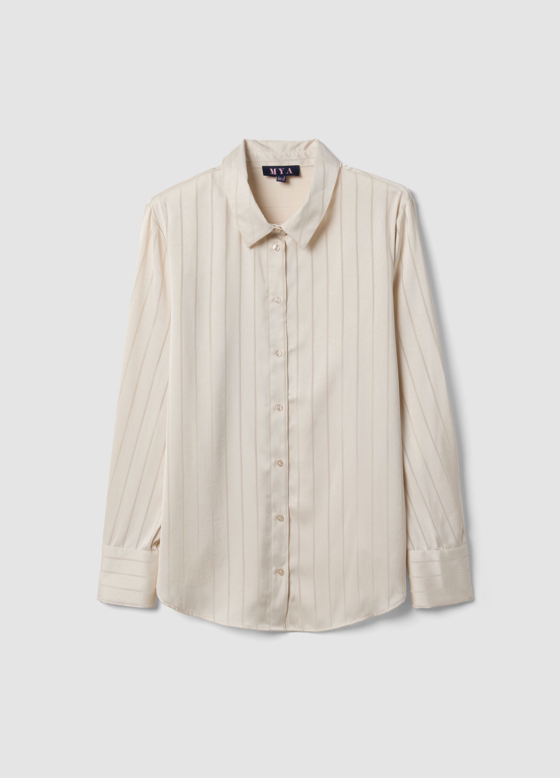 Grey striped shirt with classic collar, regular fit