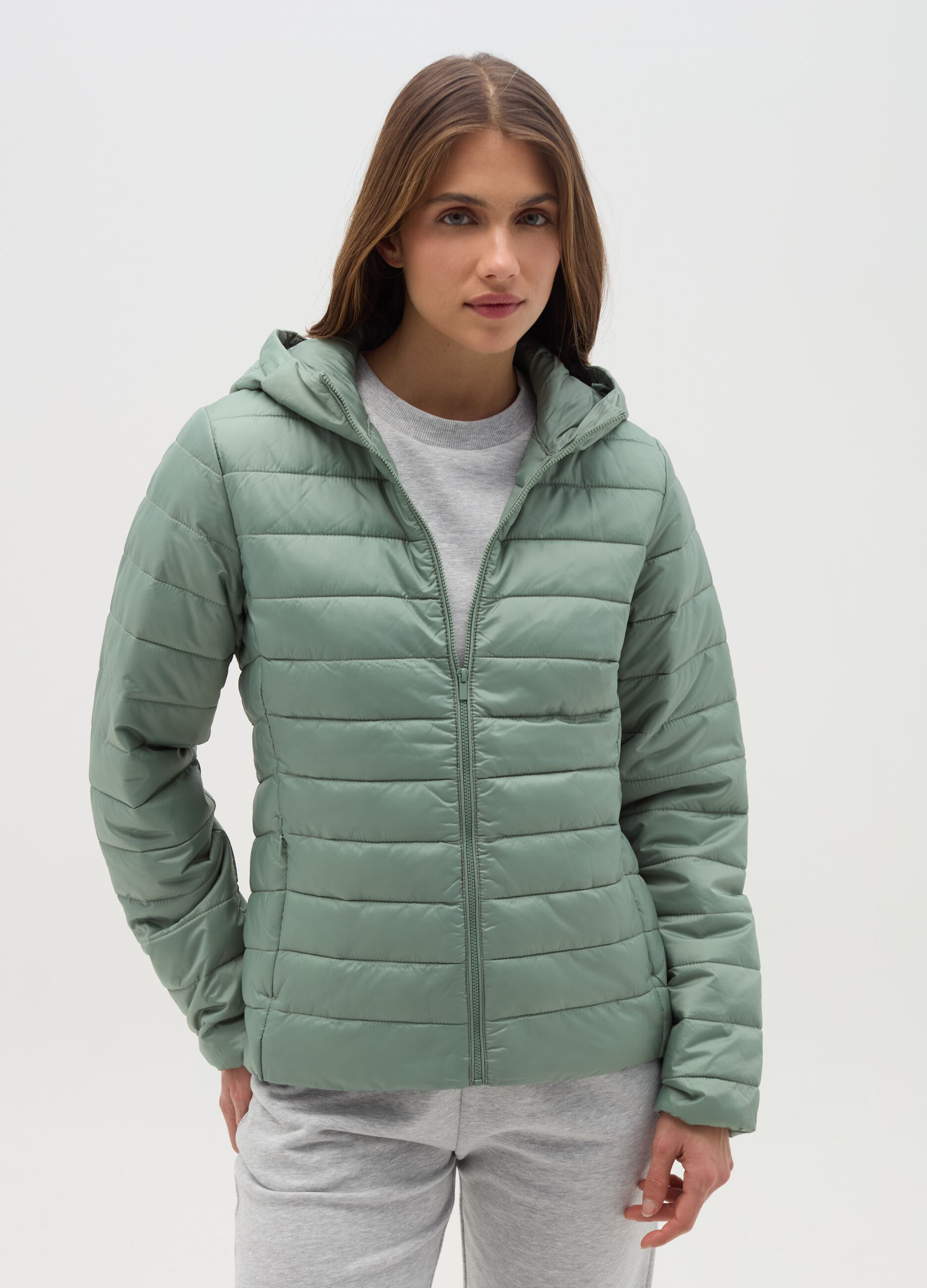 Ultralight short down jacket with hood and zip
