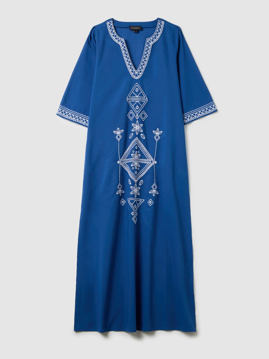 Abito kaftano da donna in puro cotone blu_4