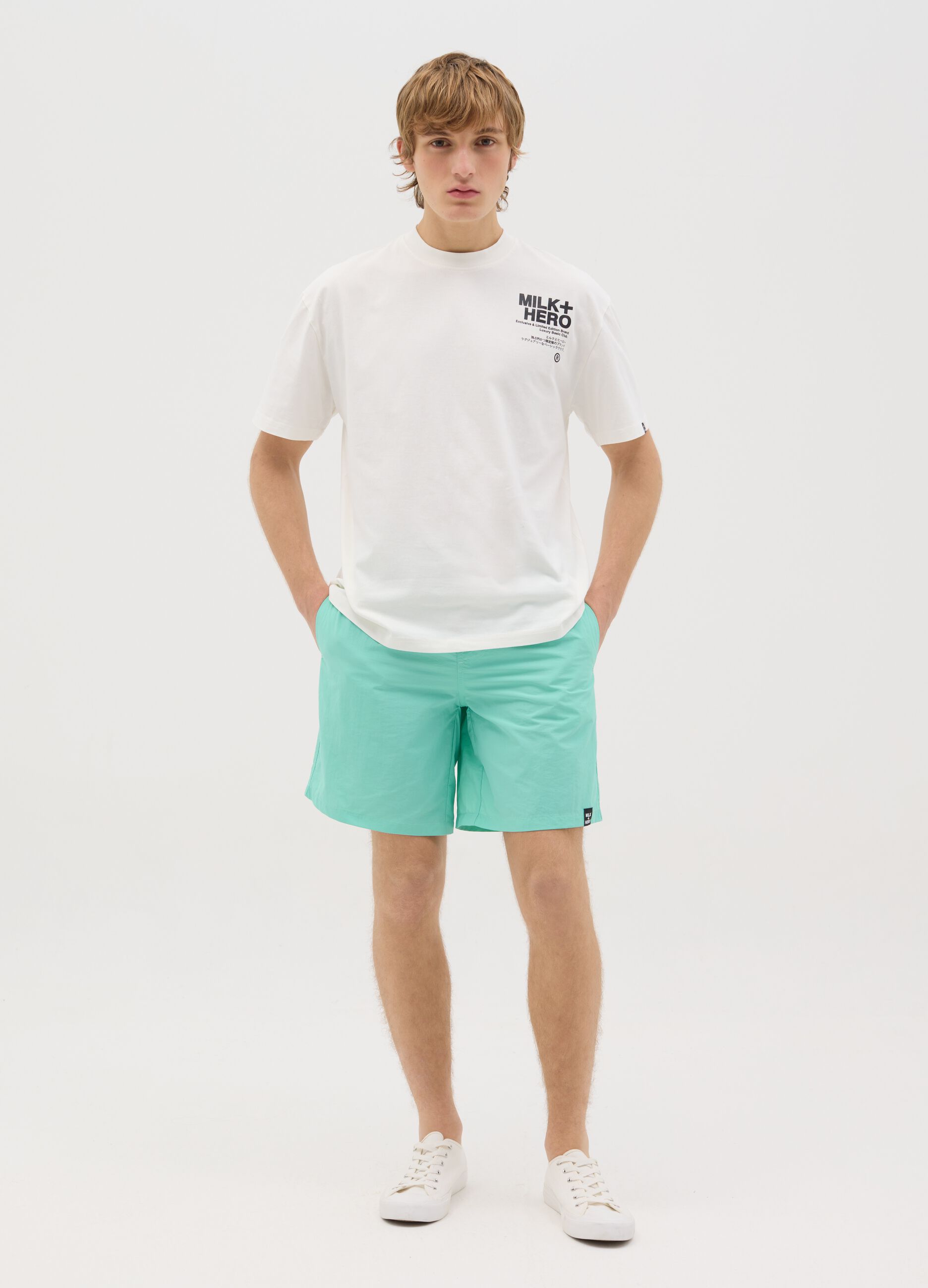 Boxer da uomo in misto verde regular fit con elastico e coulisse