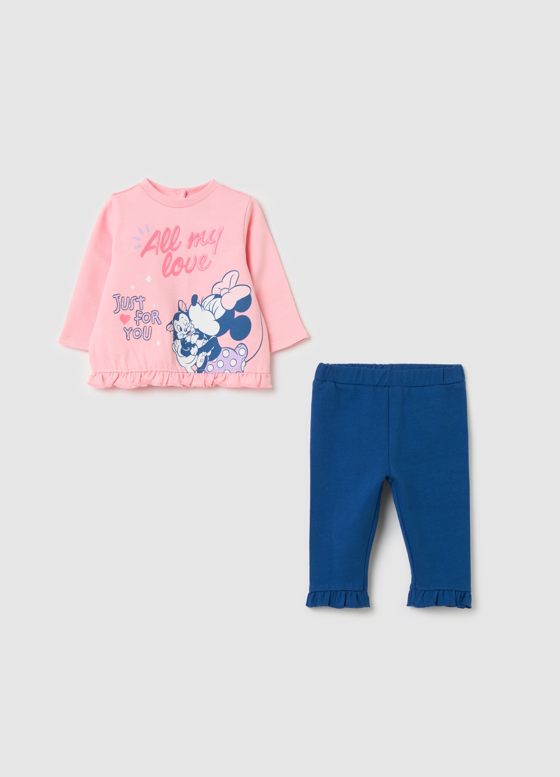 Jogging set in cotone stampa Minnie e Figaro