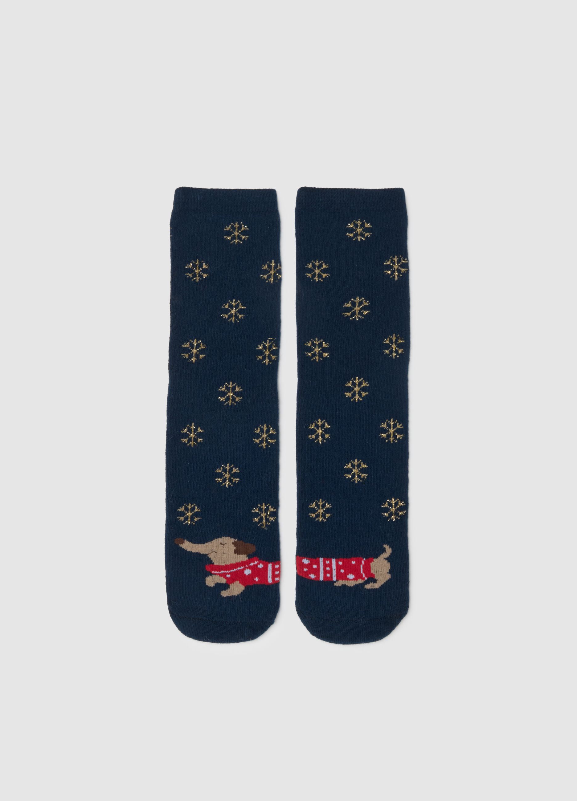Blue Christmas Cotton Blend Socks