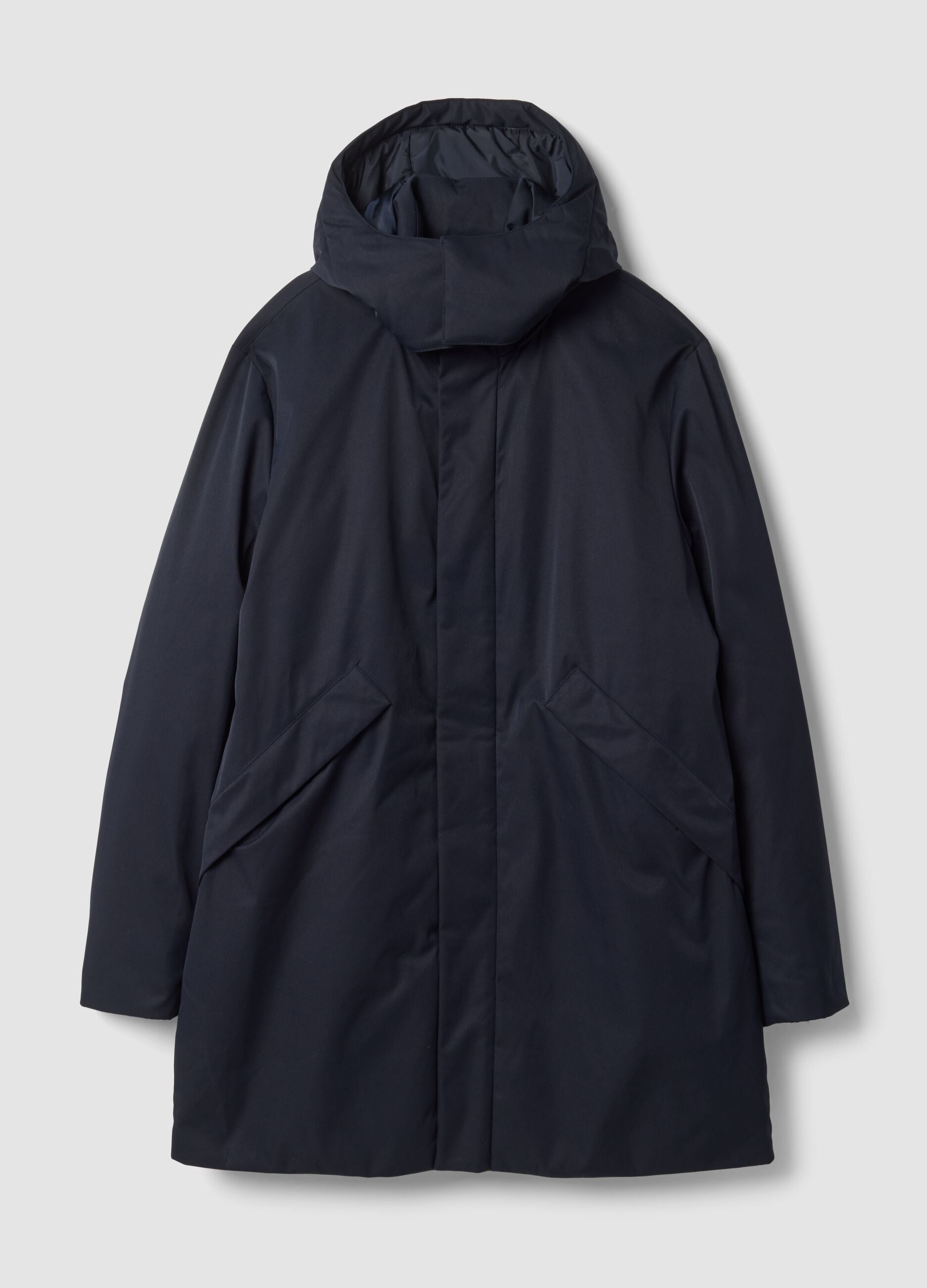 Giaccone imbottito blu con cappuccio regular fit idrorepellente