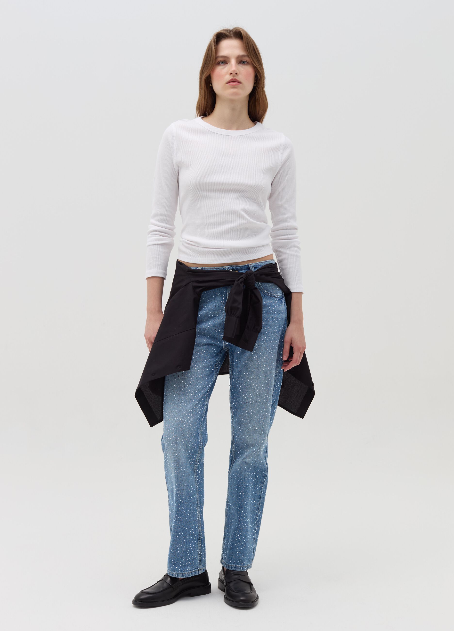Ribbed T-shirt with long sleeves