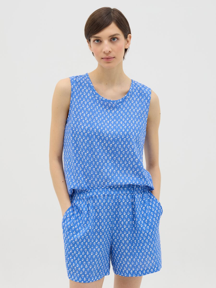Sleeveless Blue Viscose Blouse_0