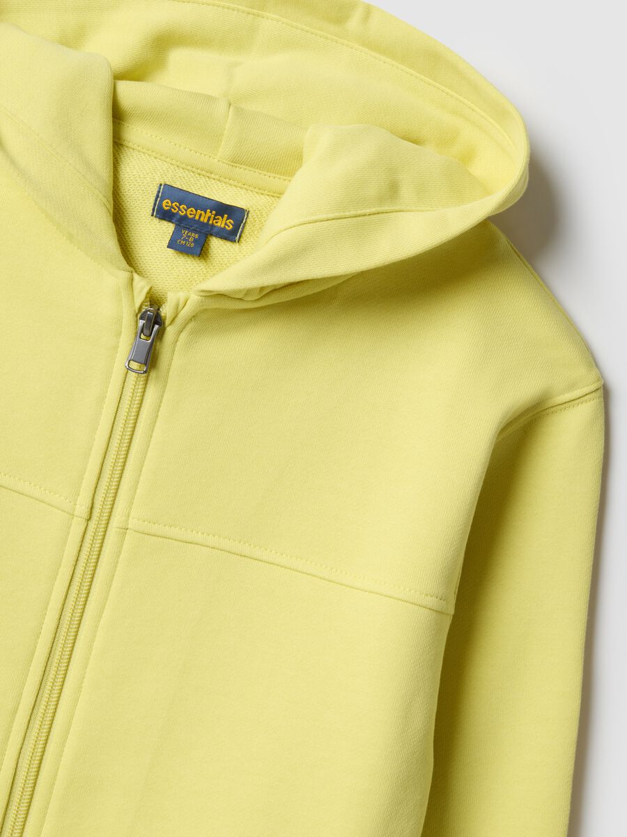 Yellow hooded zip sweatshirt for children in pure cotton regular fit_2
