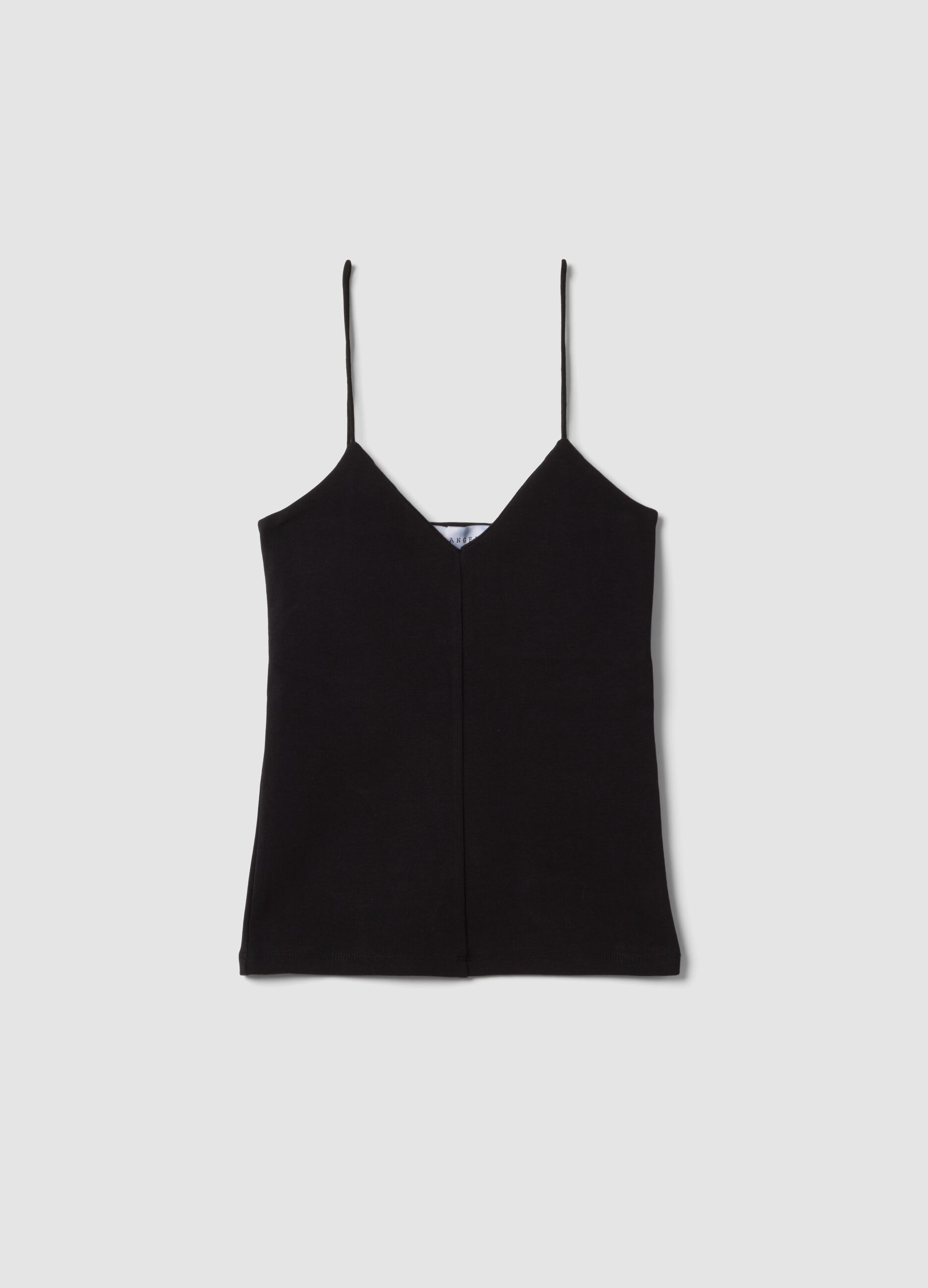 Black organic cotton tank top with thin straps
