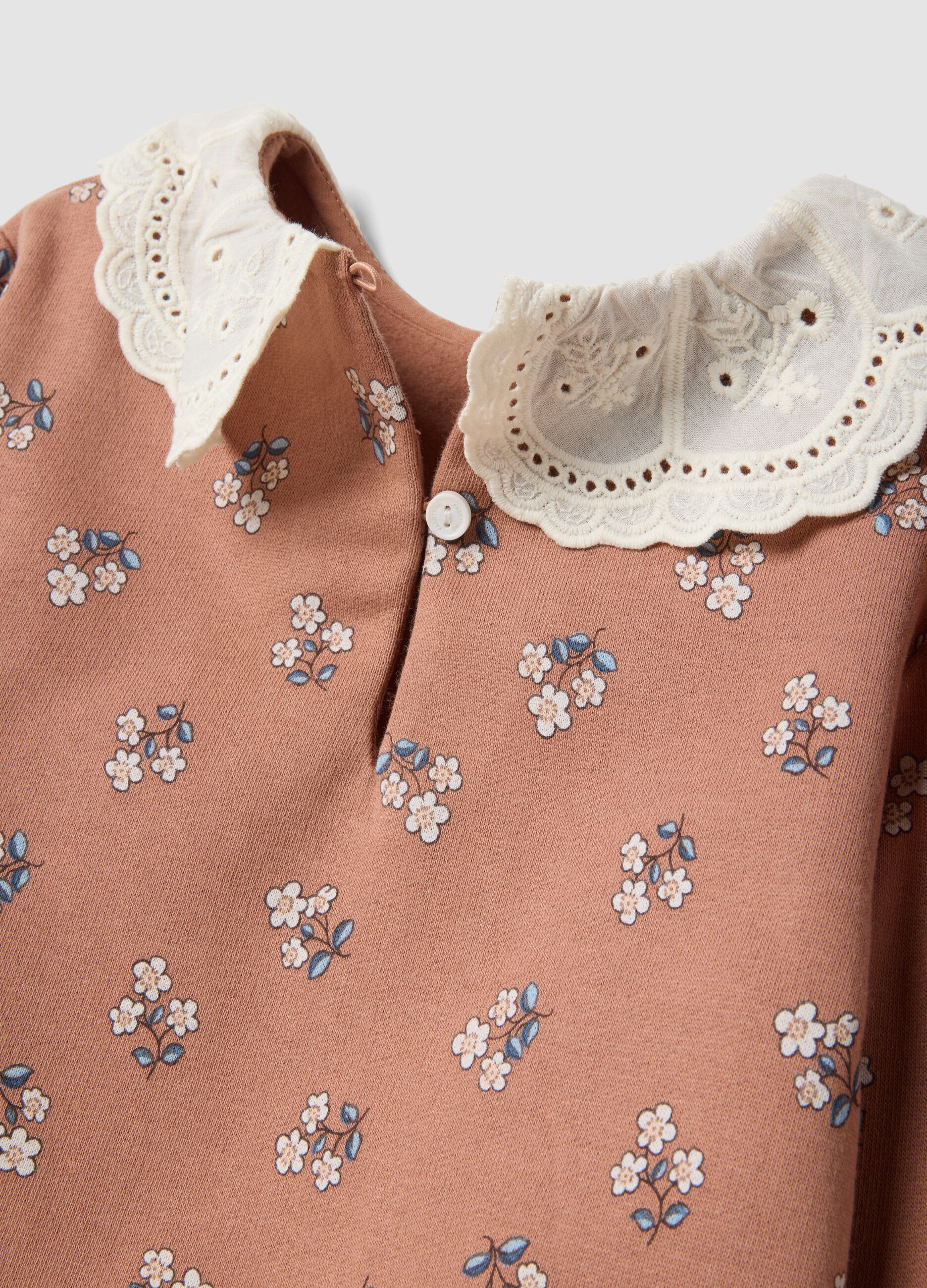 Completo rosa e denim in puro cotone con stampa floreale