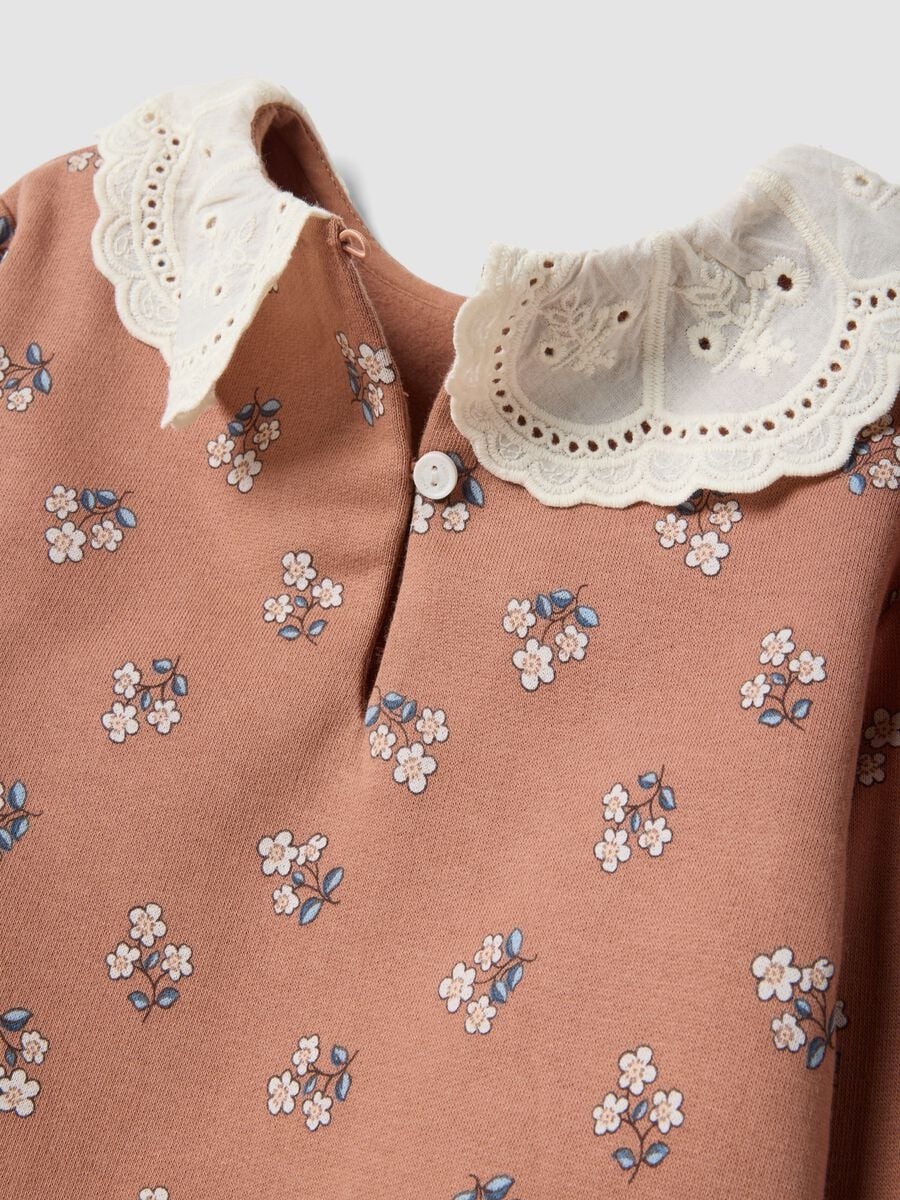 Pink and denim pure cotton set with floral print_3