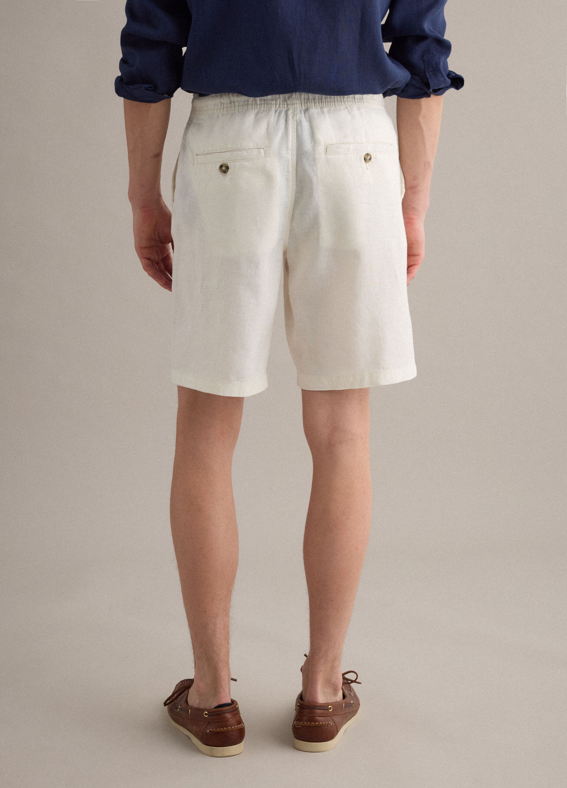 White pure linen Bermuda shorts with elasticated waistband