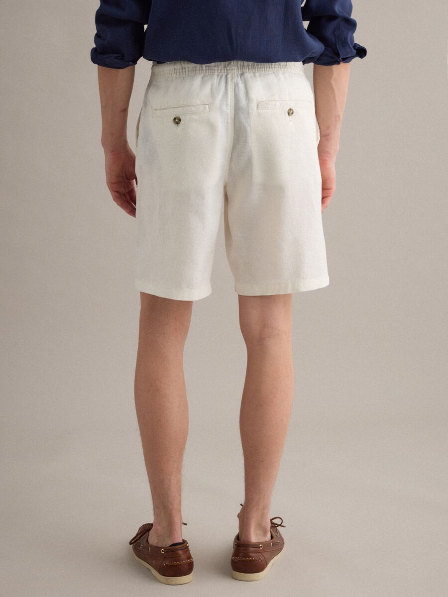 White pure linen Bermuda shorts with elasticated waistband_2
