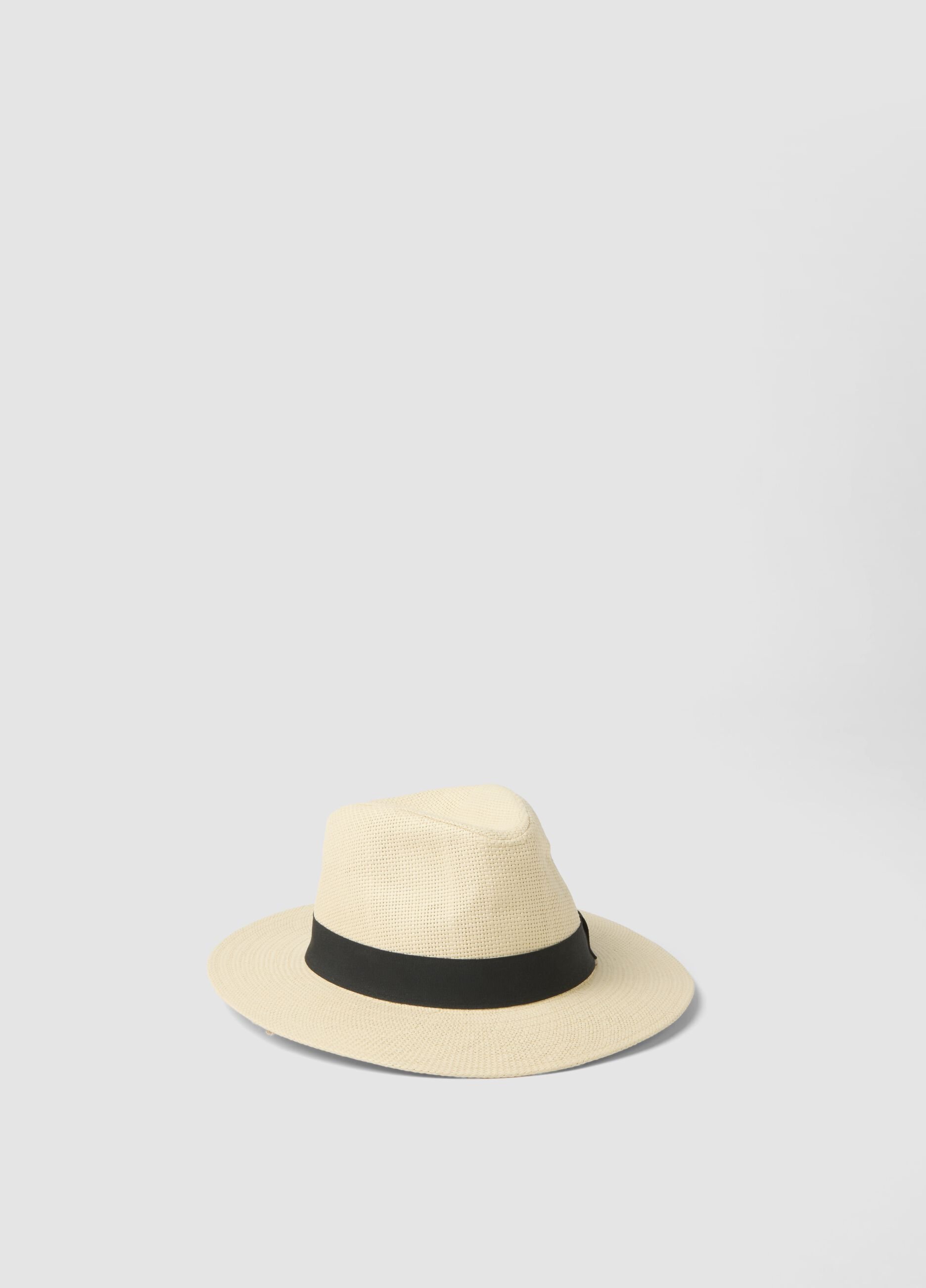 Beige fedora hat in pure paper fabric, unlined