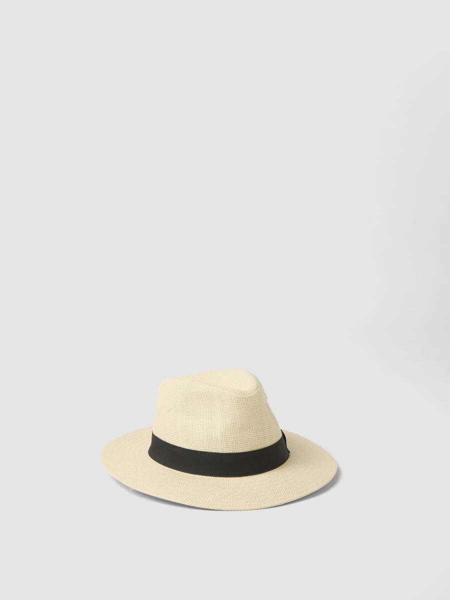 Cappello fedora in puro tessuto carta beige senza fodera_0