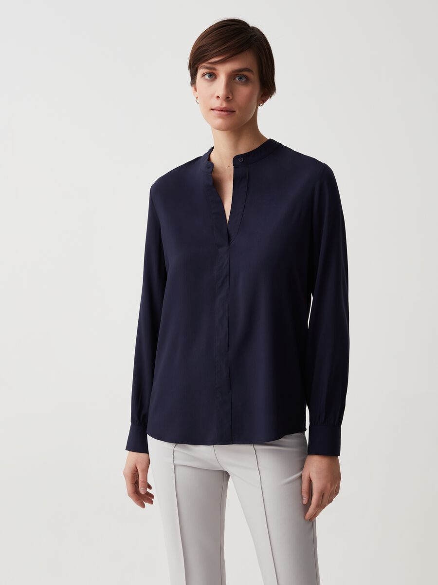 Viscose shirt with band collar_0