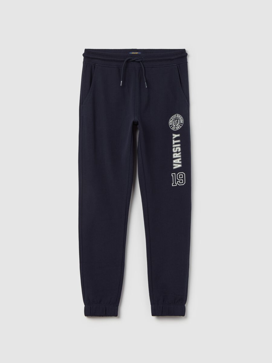 Fleece joggers with college crest print_0
