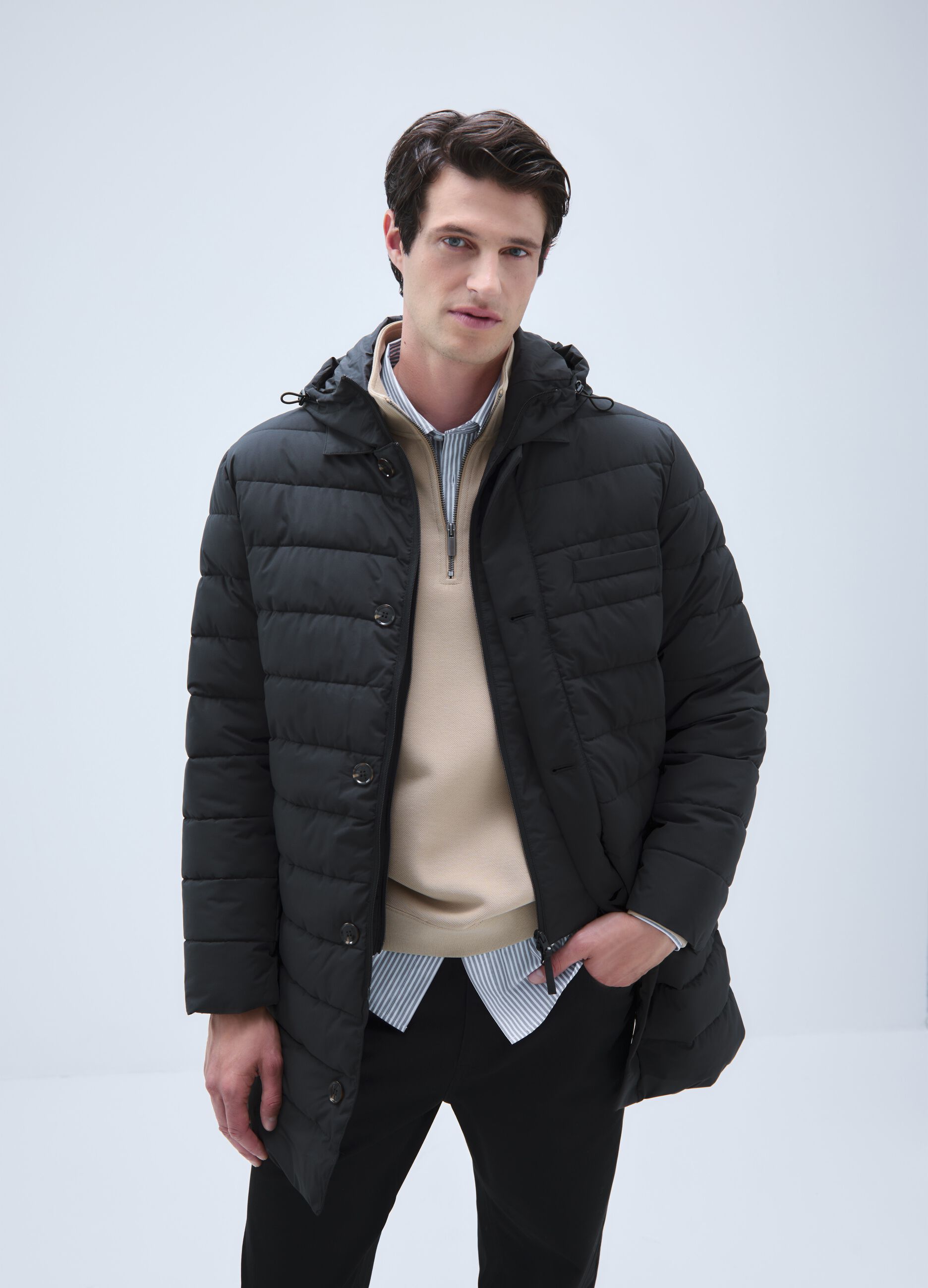 Black regular fit parka jacket with zip