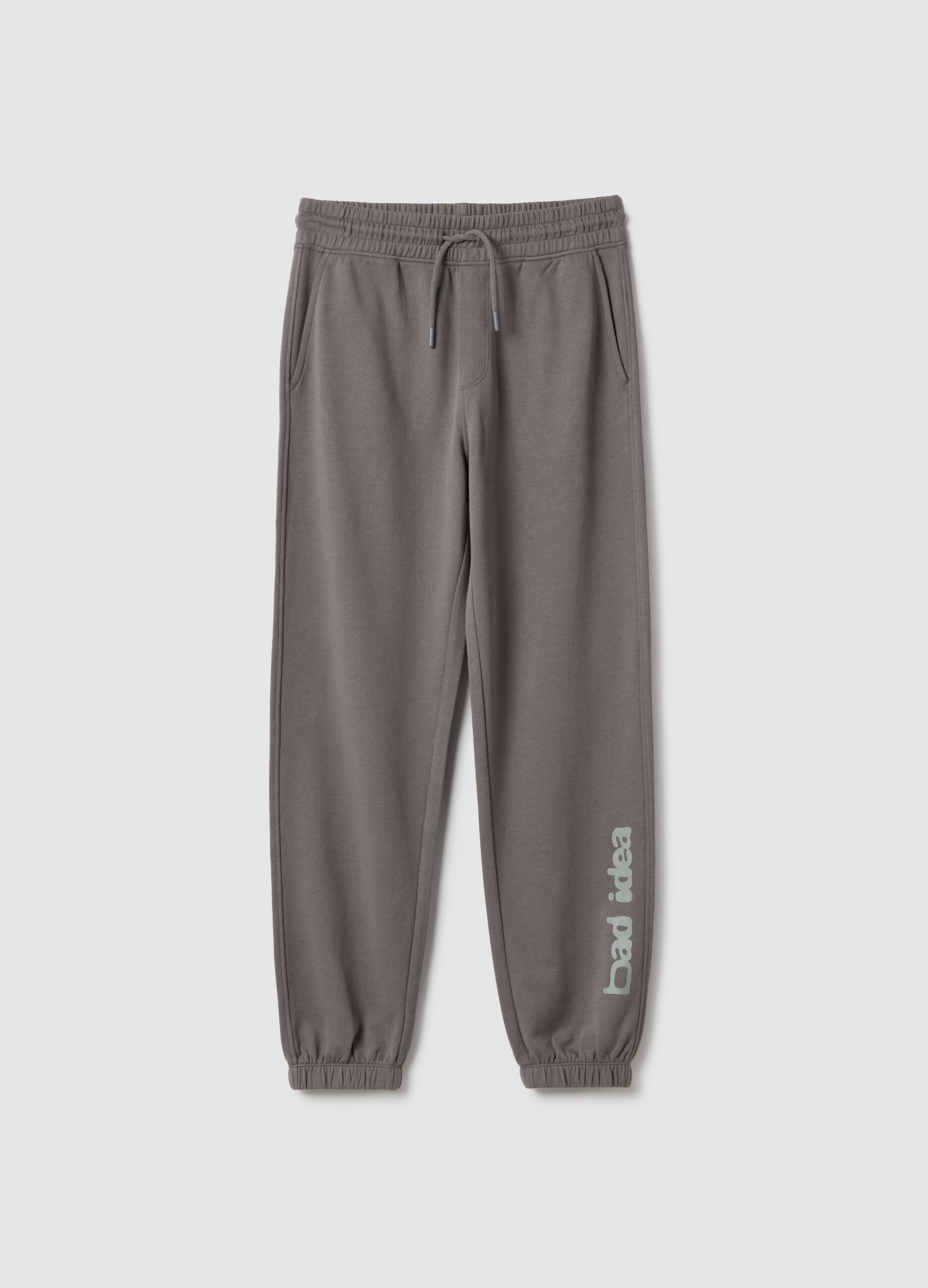 Boys' regular fit grey pure cotton jogger trousers