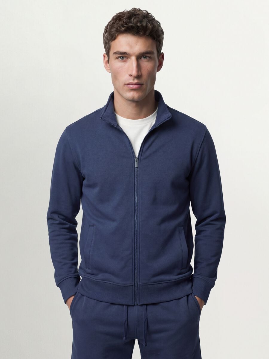 Felpa grigia in misto cotone con girocollo e zip regular fit_1