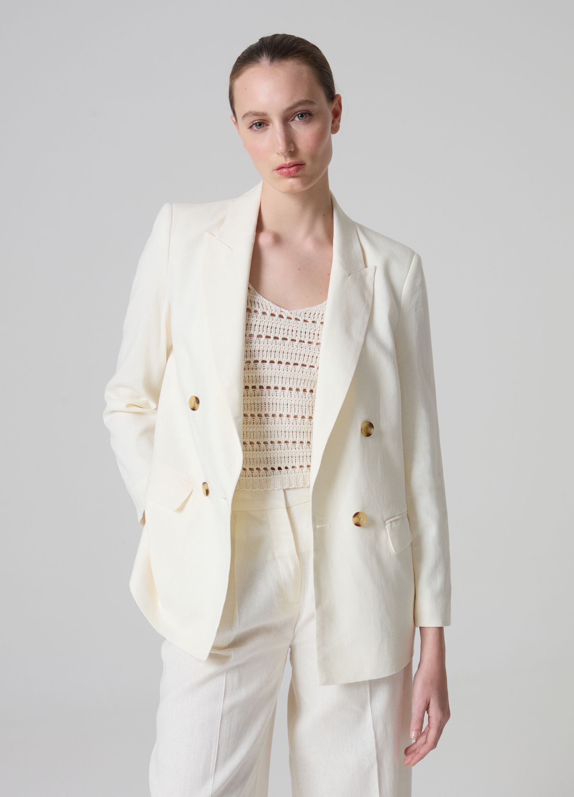 Blazer doppiopetto in lino e viscosa