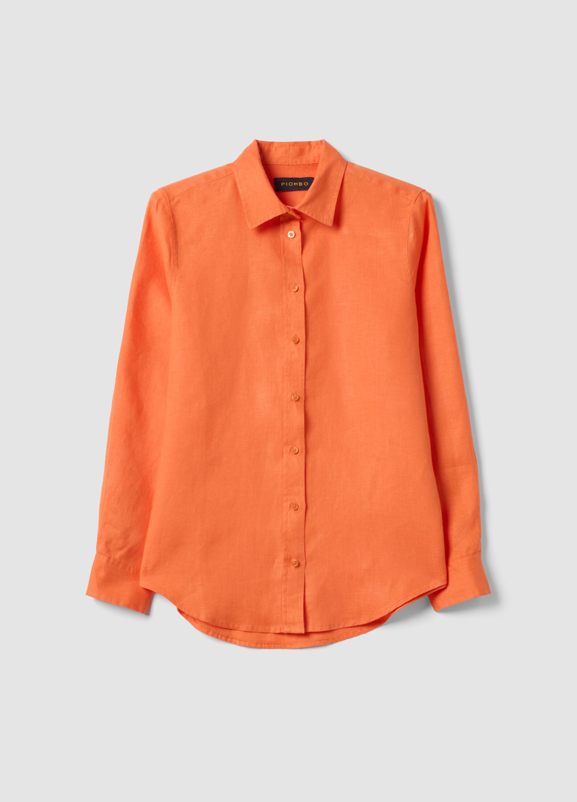 Orange pure linen regular fit shirt