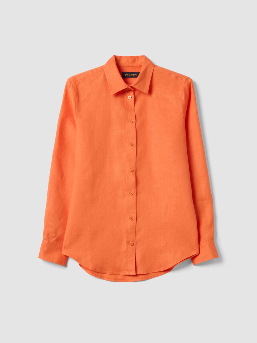 Camicia in puro lino arancione regular fit_0