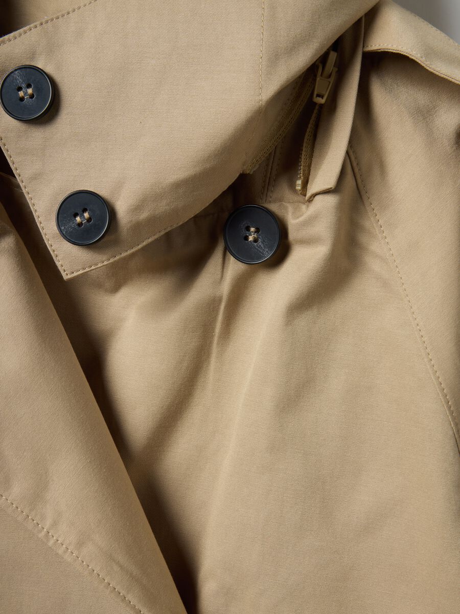 Beige cotton blend regular fit jacket with hood_5