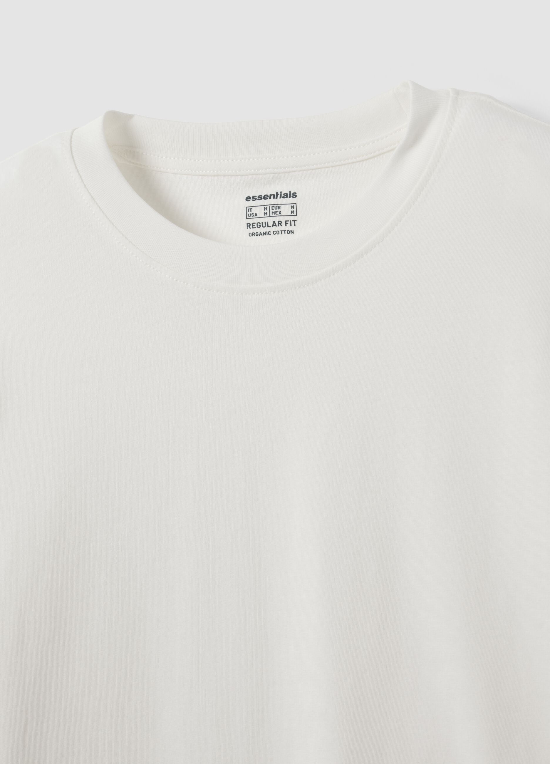 T-shirt bianca a maniche lunghe in puro cotone organico con girocollo