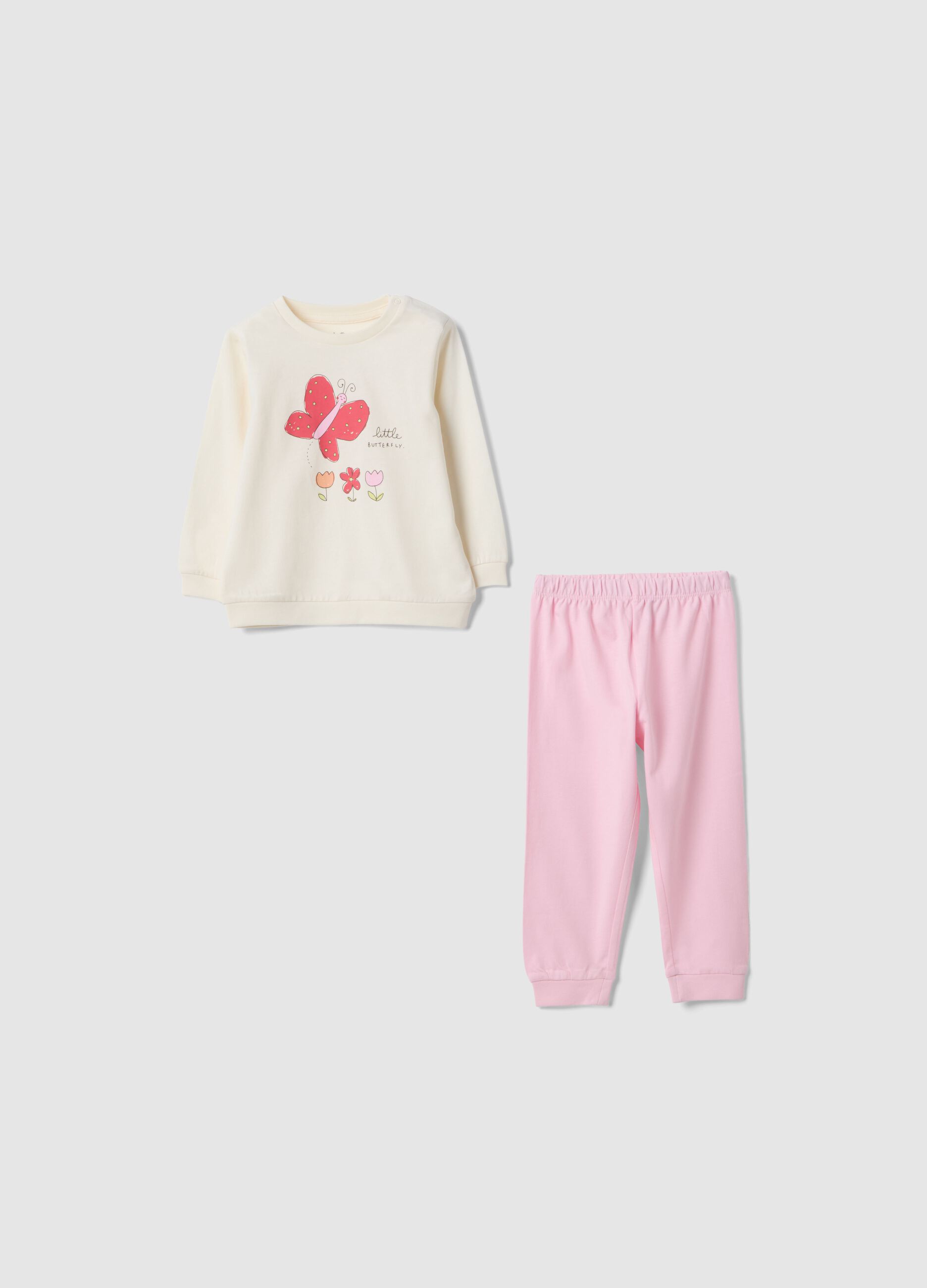 Baby girl's regular fit multicolour pure cotton pyjamas with butterfly