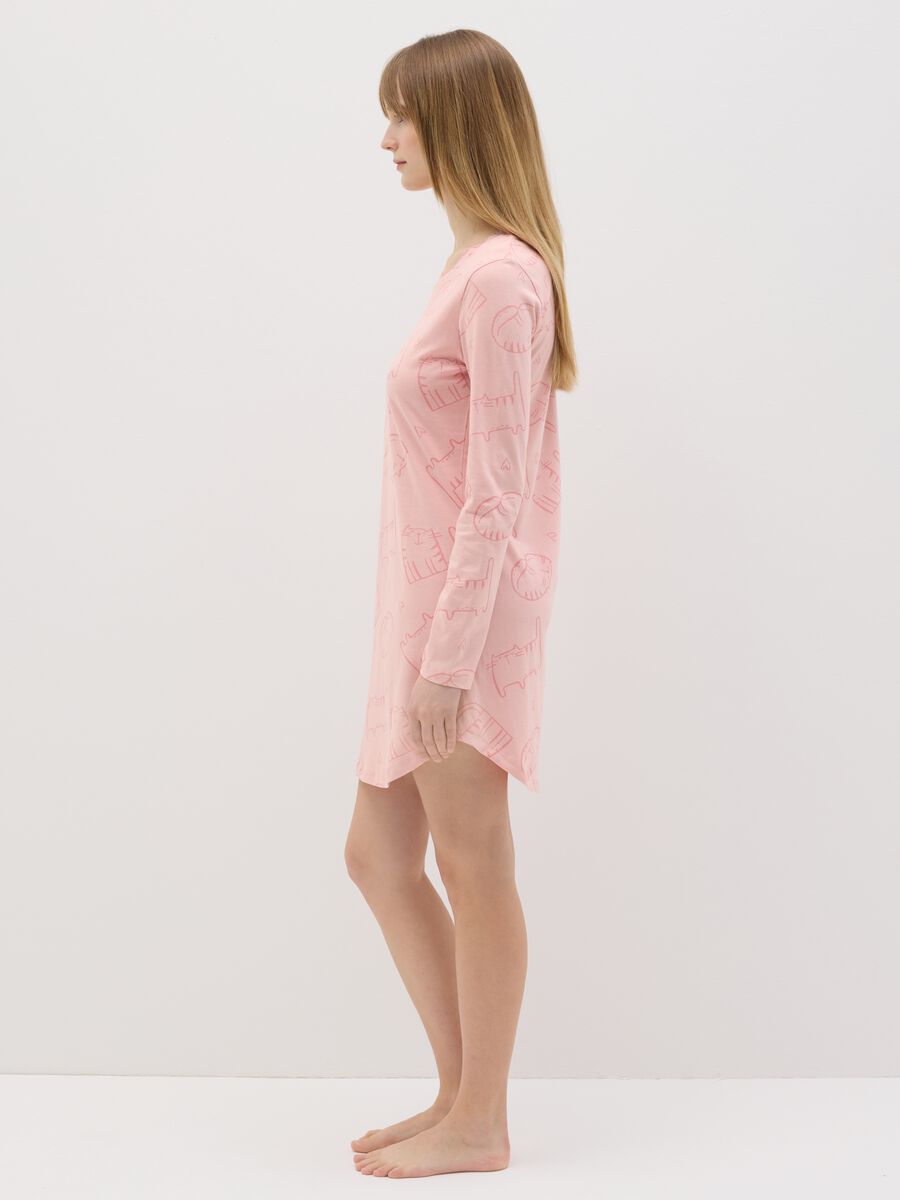 Pink cotton nightgown with cats print_1