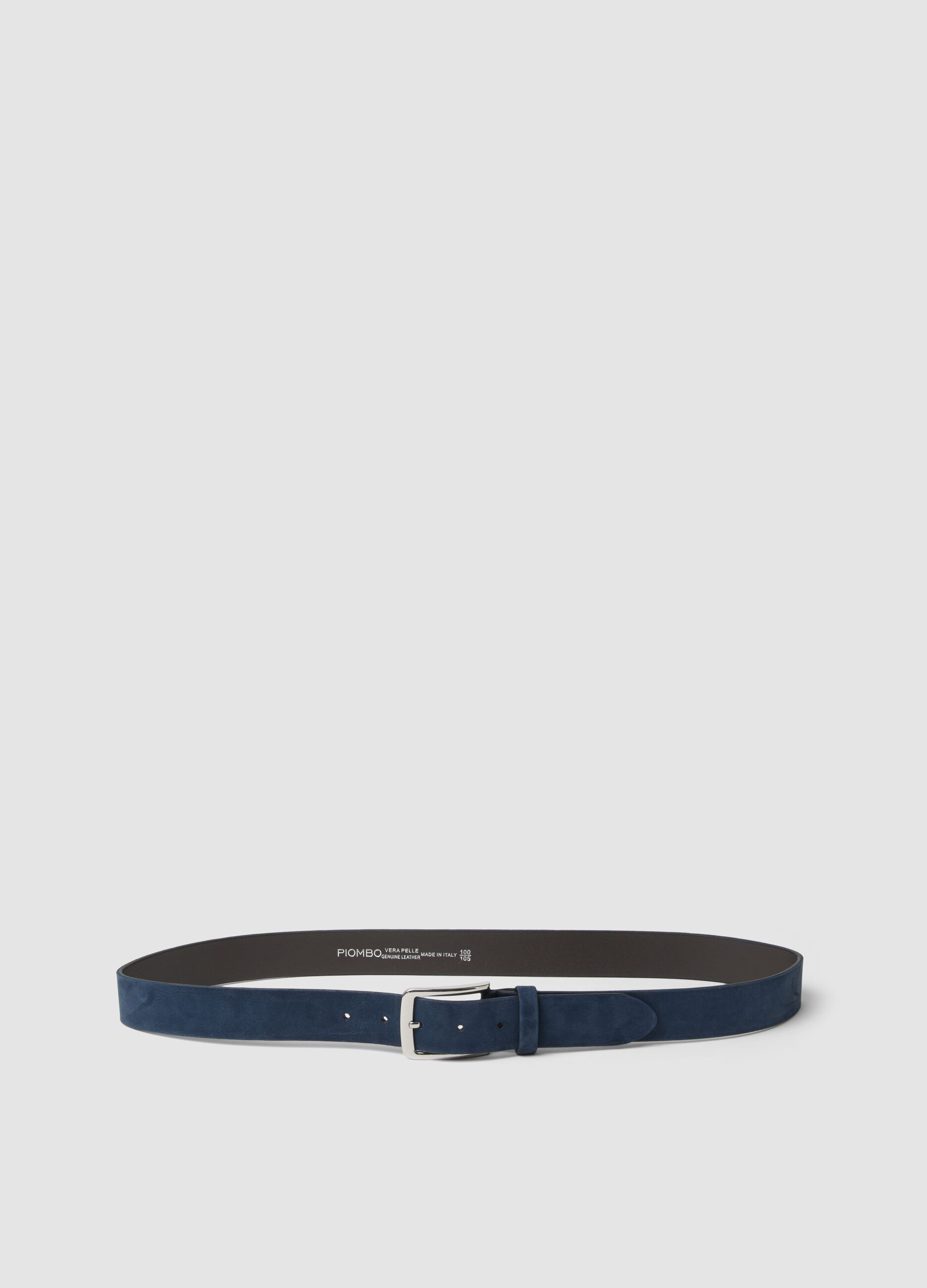 Cintura blu in vera pelle con fibbia in metallo