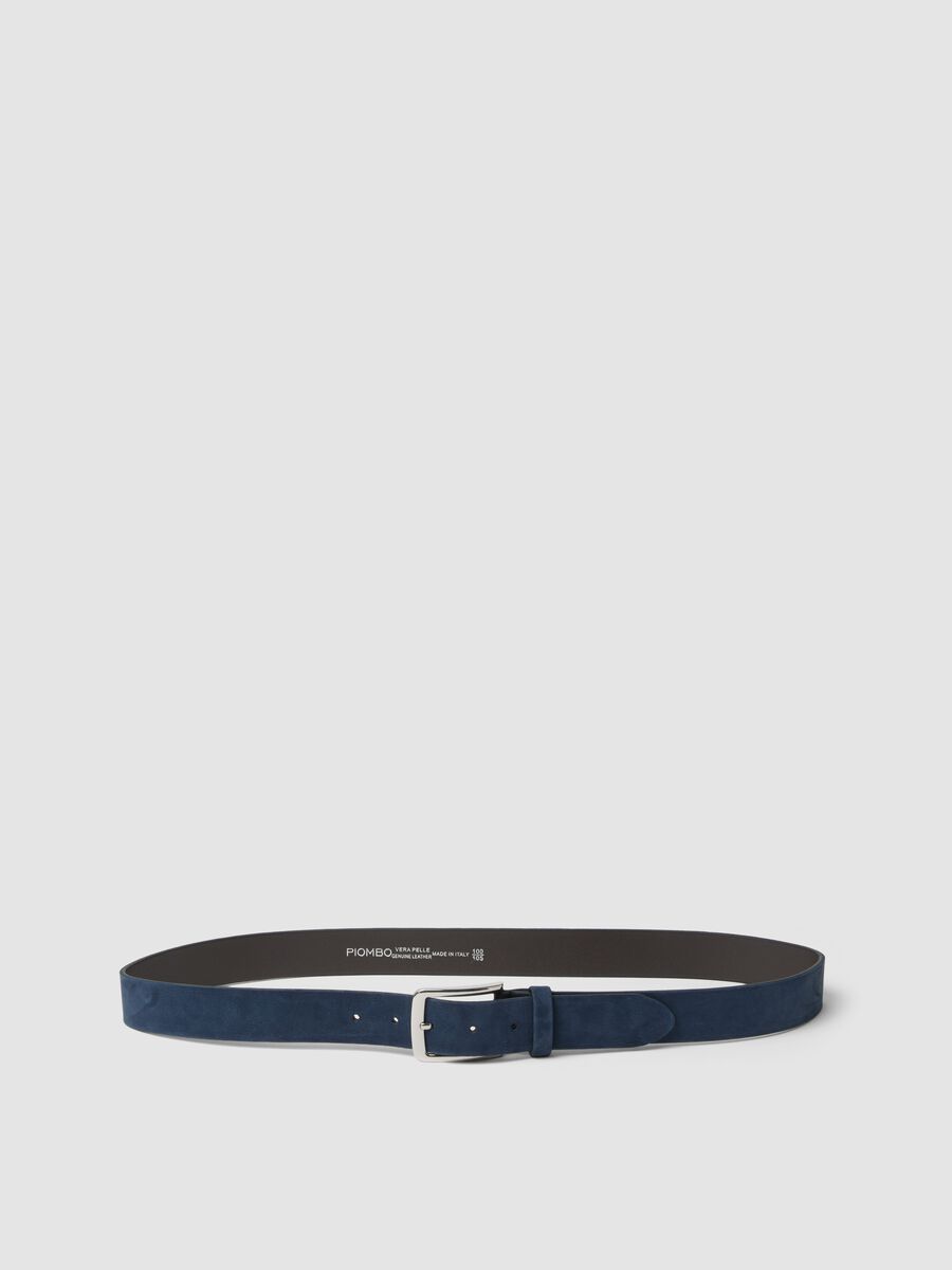 Cintura blu in vera pelle con fibbia in metallo_0