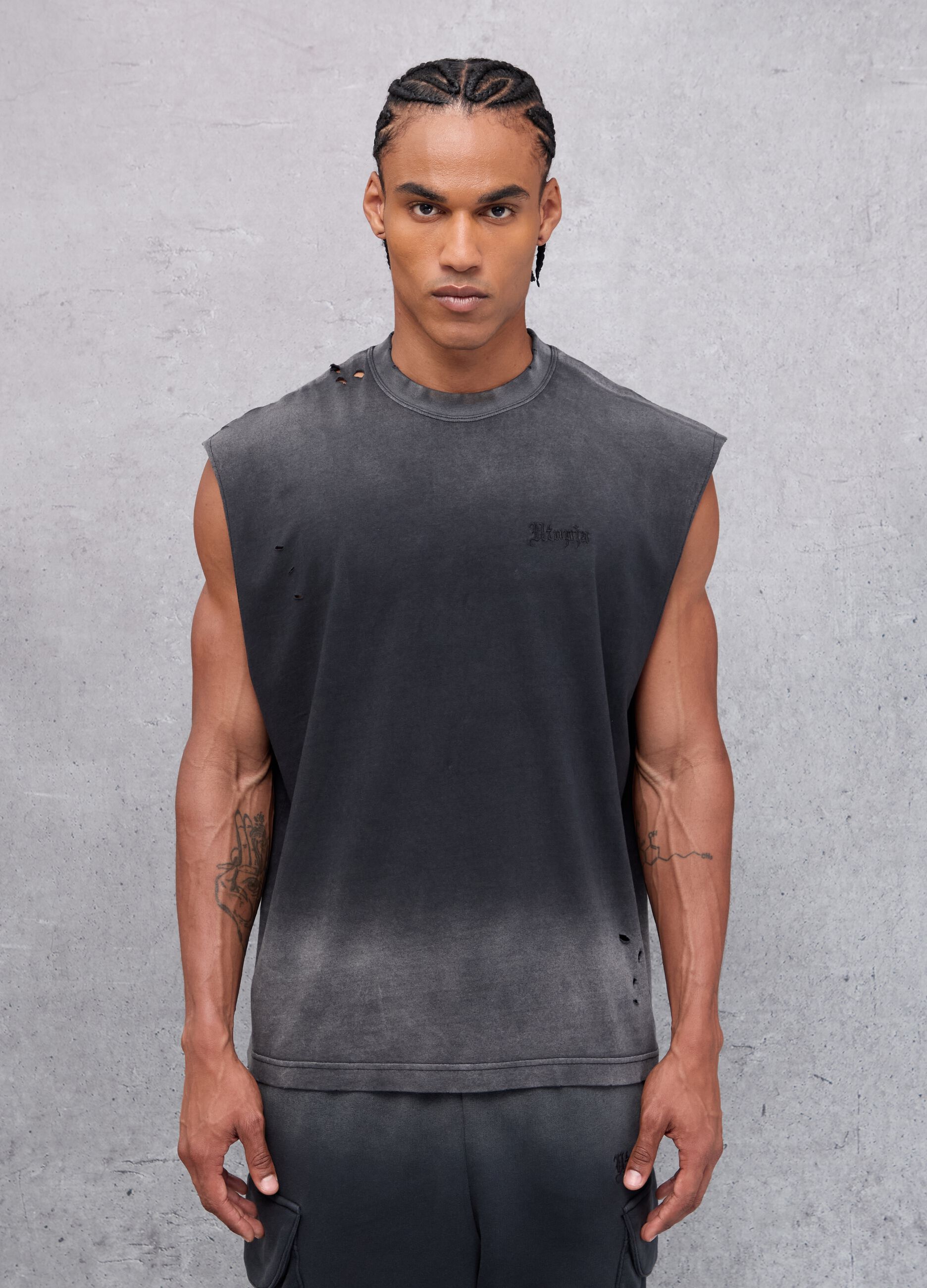 Sunfaded Distressed Tank Top Vintage Black