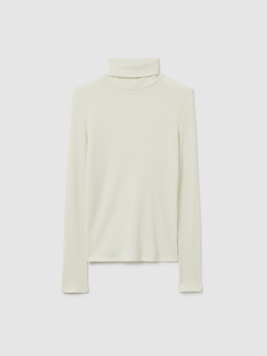 Maglia girocollo con maniche lunghe a righe bianca regular fit_4