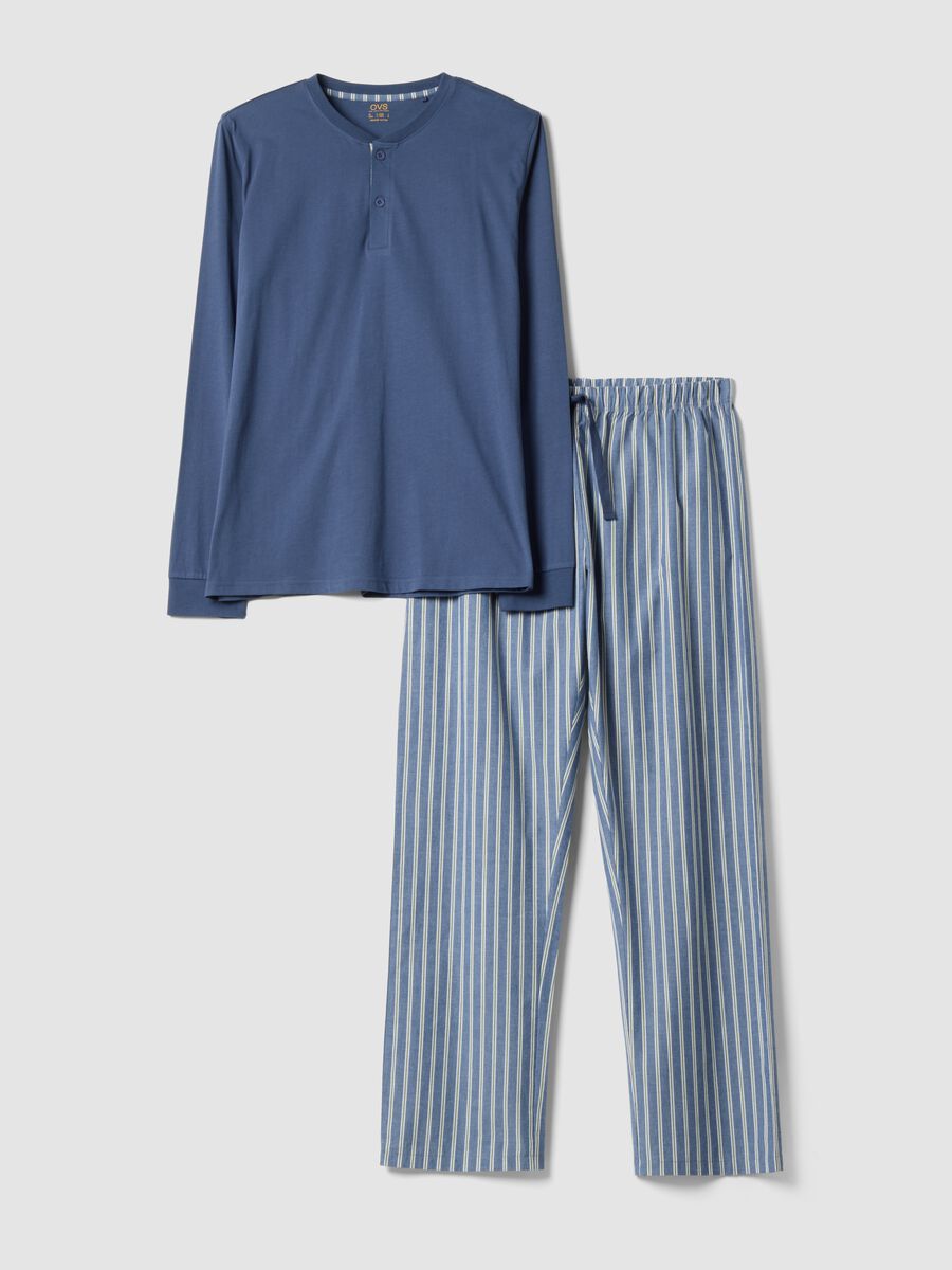 Pigiama blu in puro cotone organico con collo serafino regular fit_4