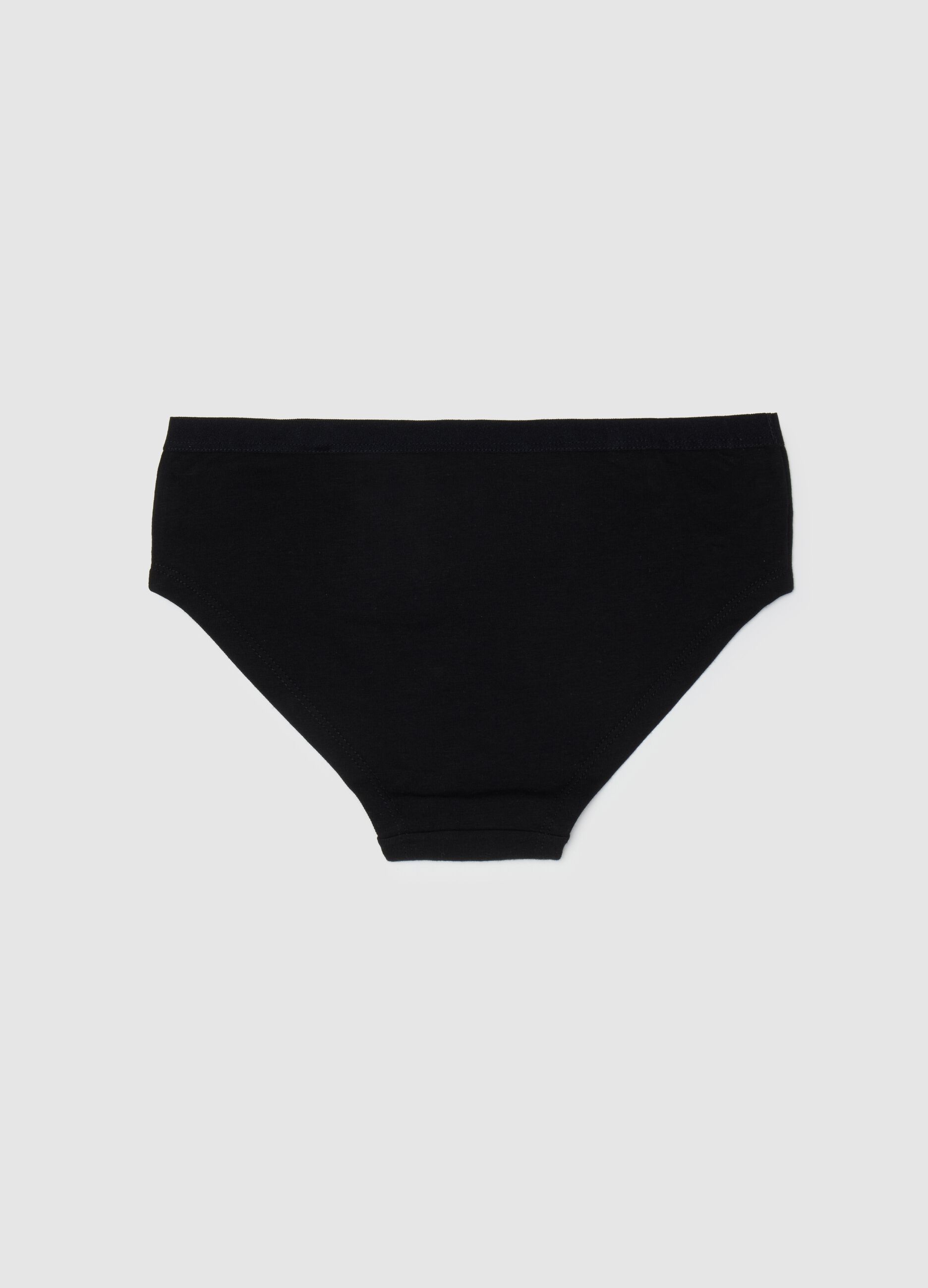 Girls' black cotton knickers, regular fit with bow