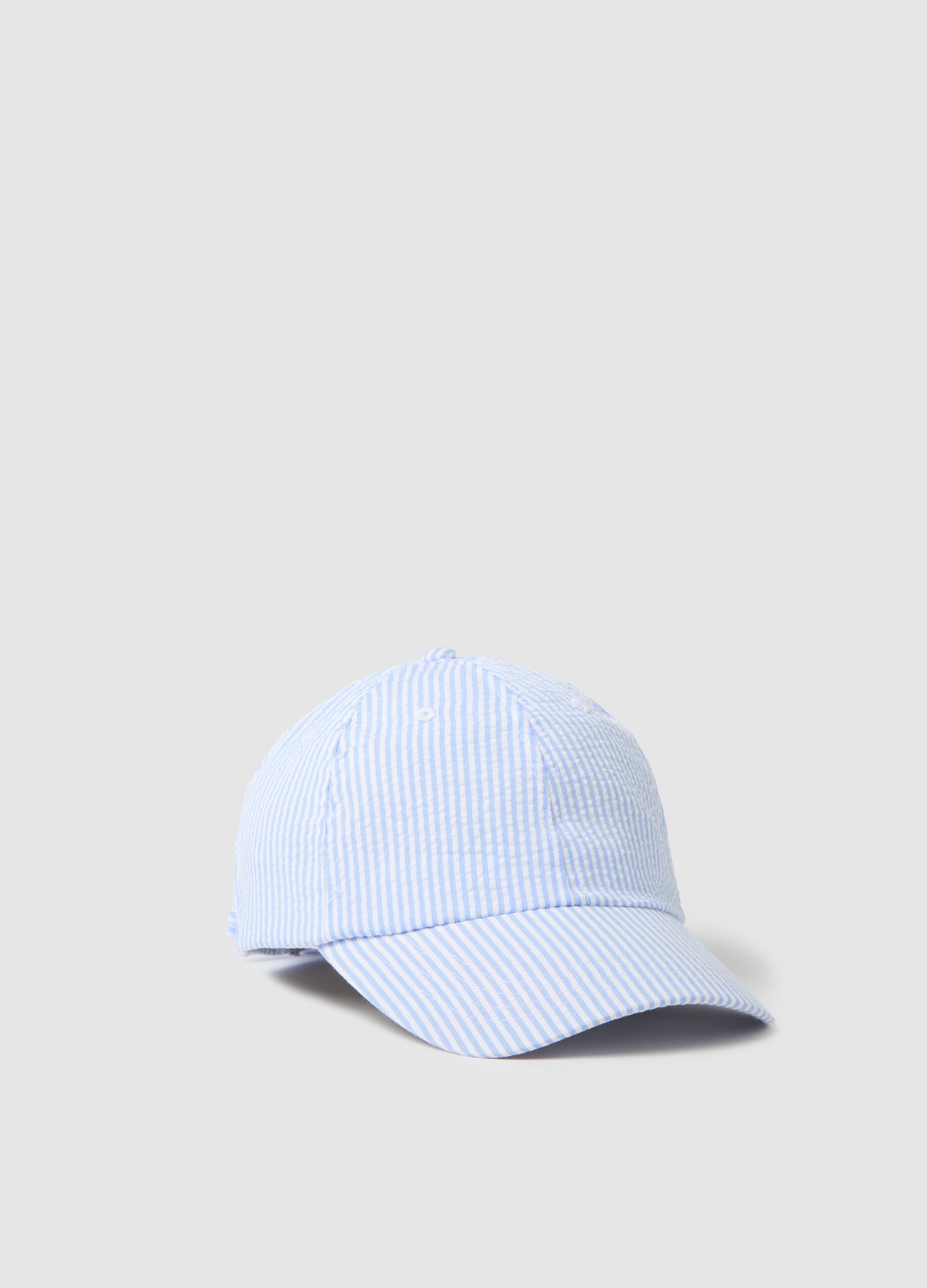 Baseball cap in seersucker with bow