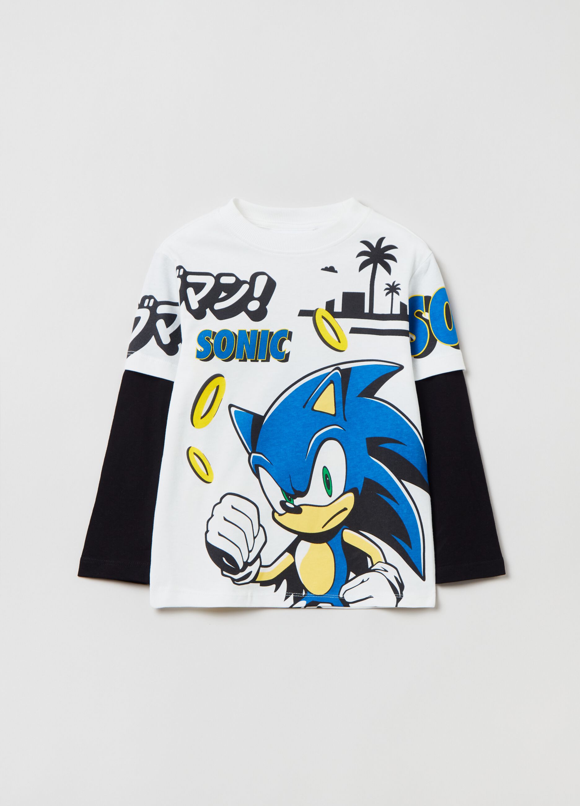 T shirt a maniche lunghe con stampa Sonic Nero Bianco OVS KIDS da Bambino OVS