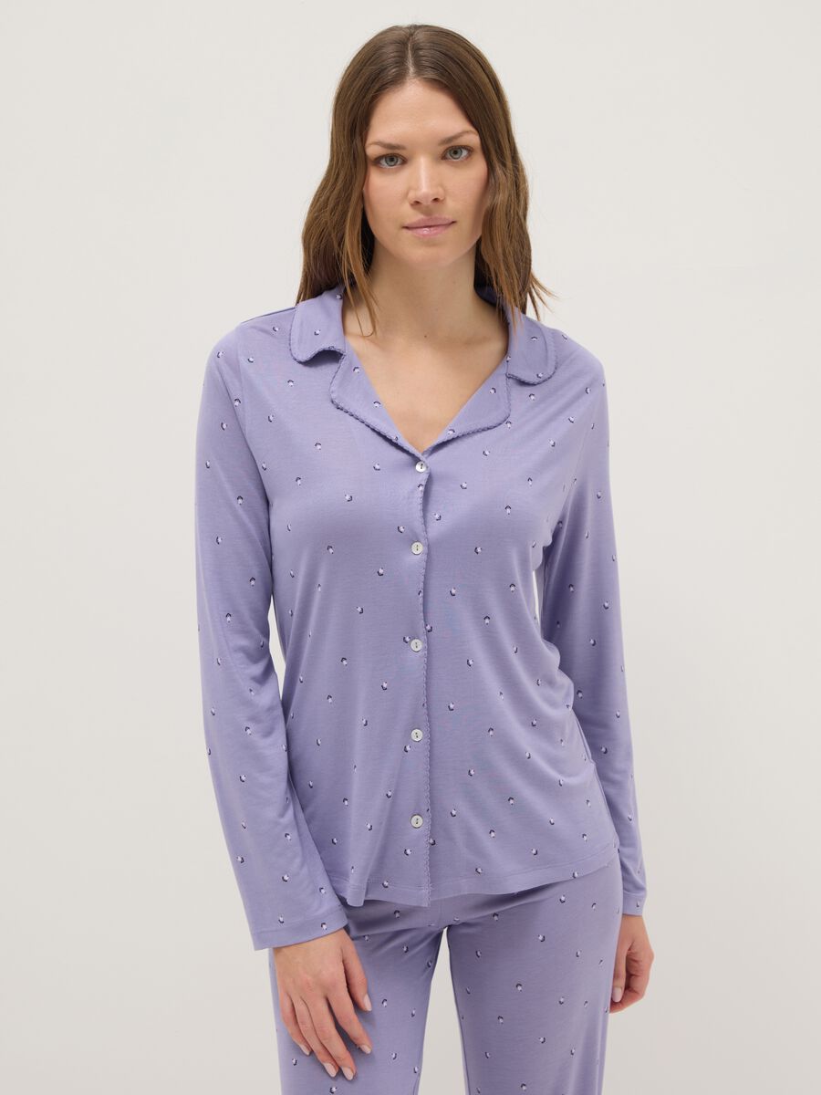Purple pure viscose pyjamas with V-neck and prints, regular fit_1