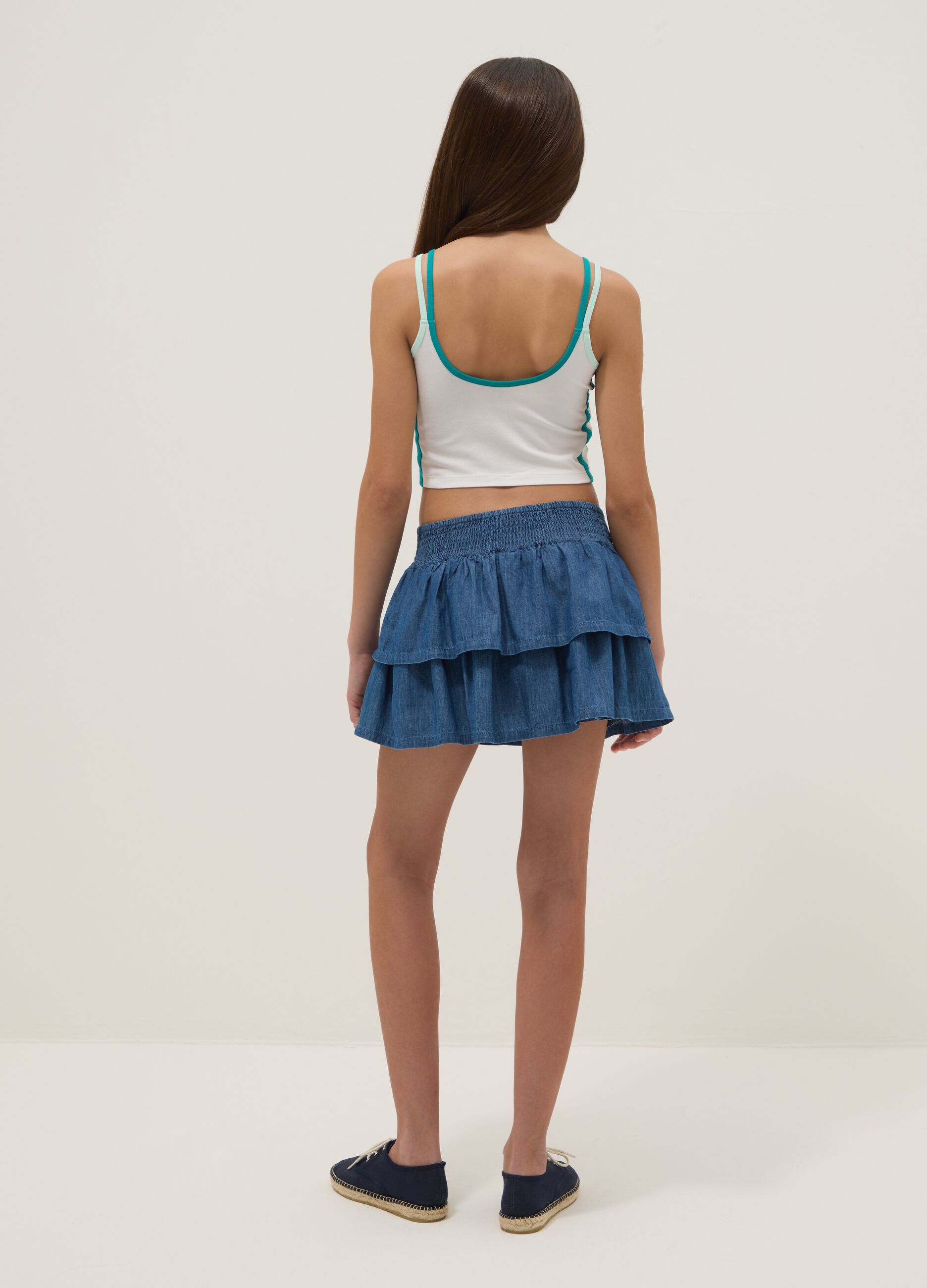 Girls' Regular Fit Blue Denim Pure Cotton Skirt